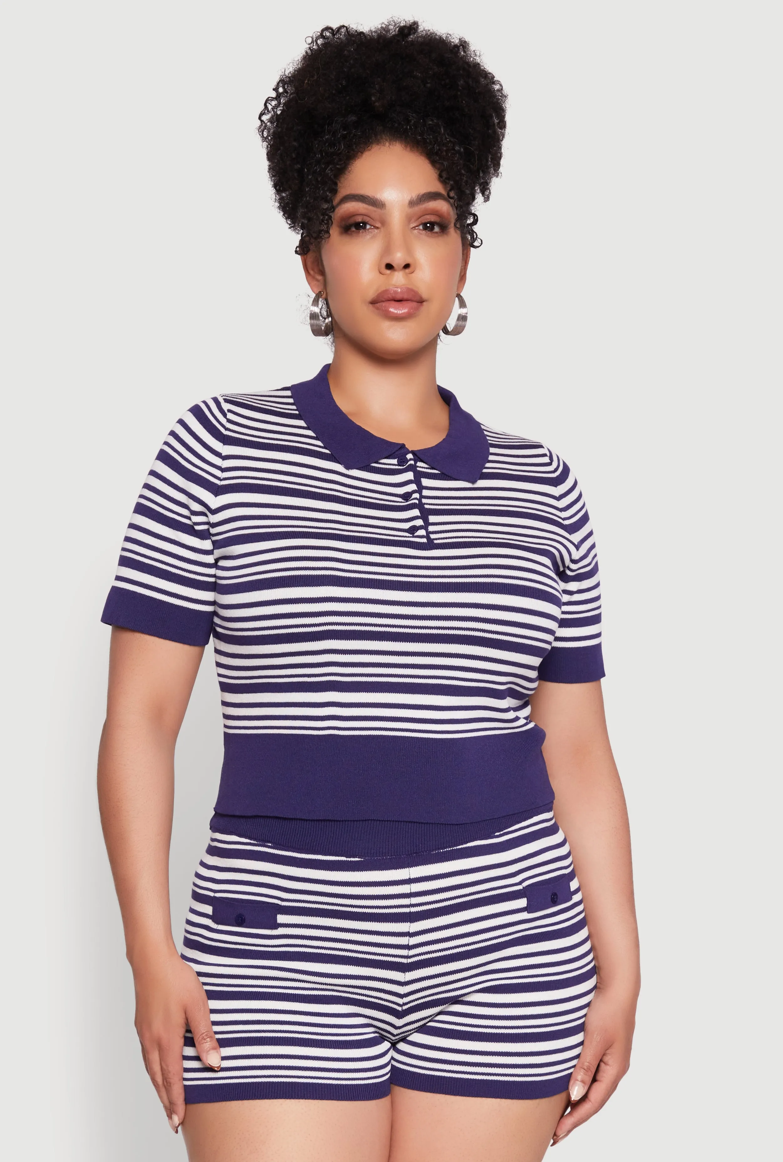 Plus Size Daisy Striped Cropped Polo Shirt sold by Rainbow