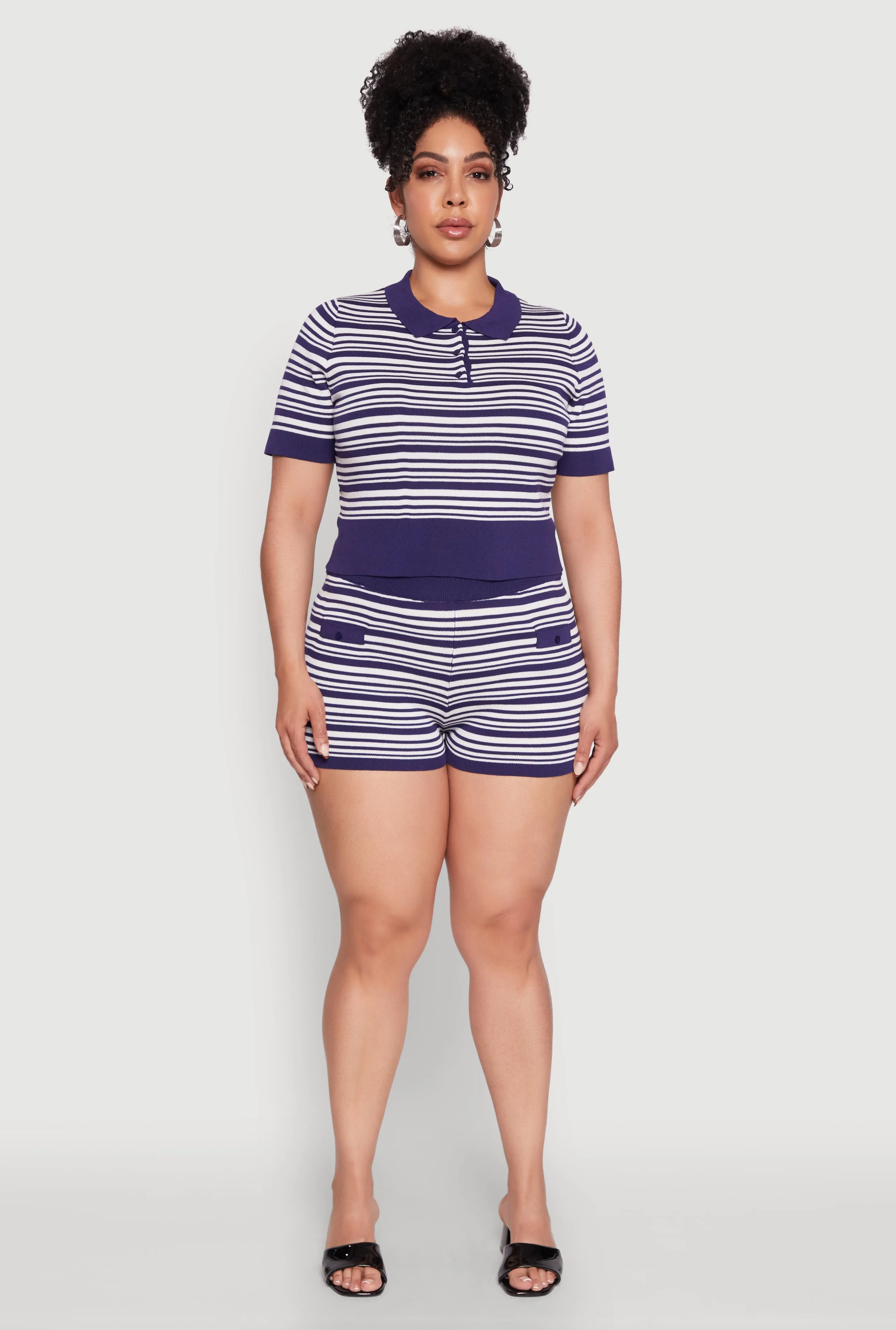 Plus Size Daisy Striped Cropped Polo Shirt sold by Rainbow product image thumbnail 3