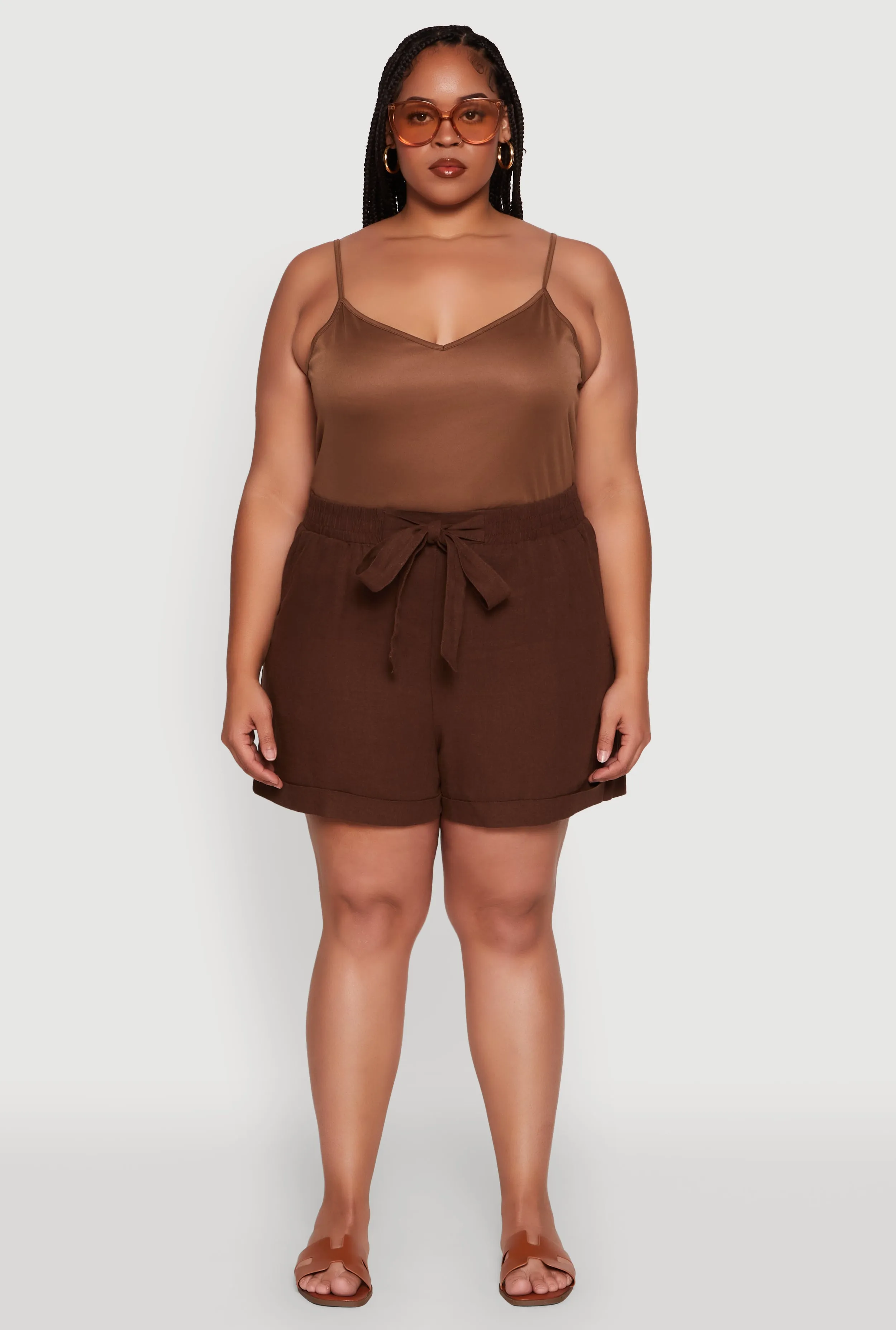 Plus Size Stylish Linen Drawstring Detail Pull On Shorts sold by Rainbow product image thumbnail 2