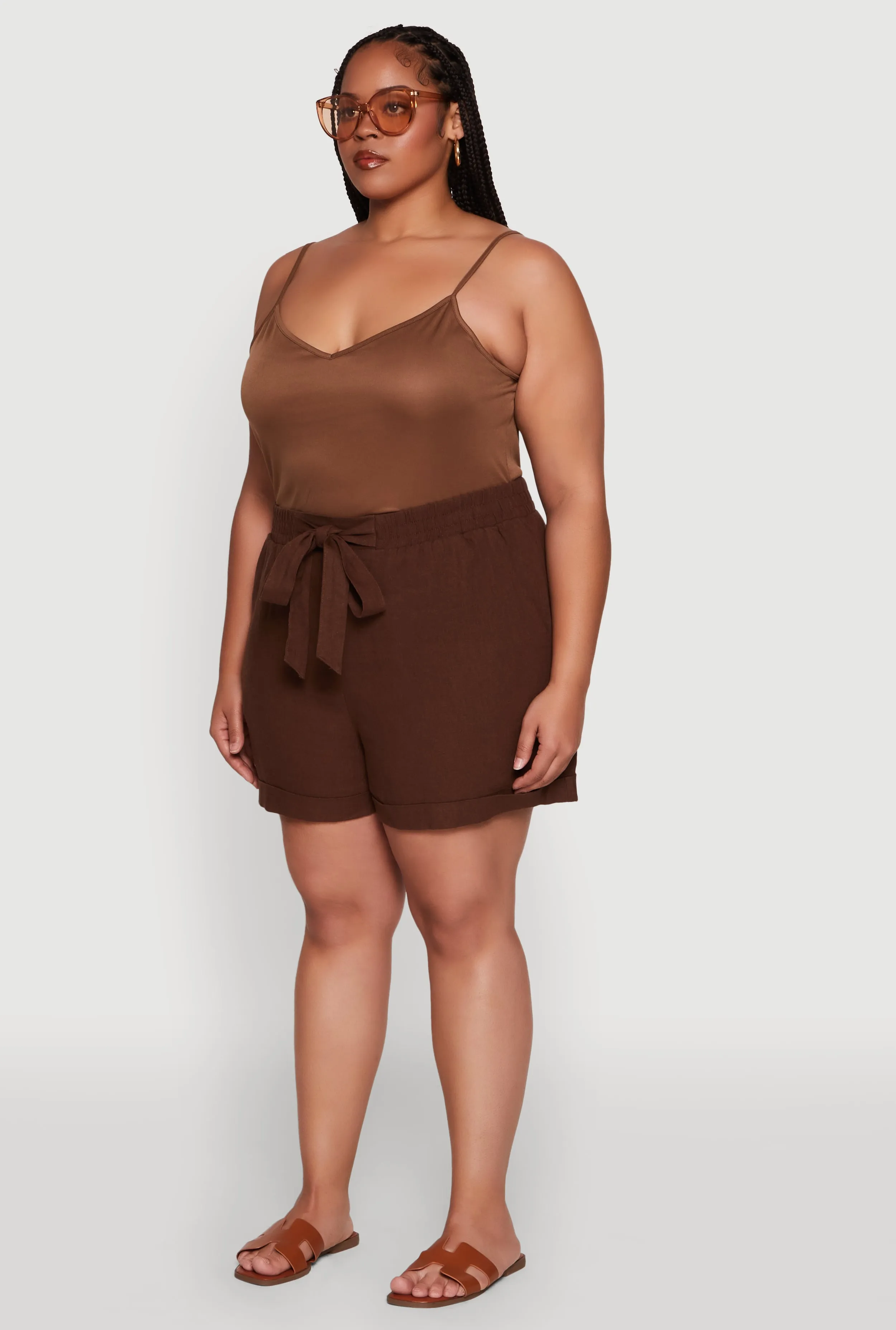 Plus Size Stylish Linen Drawstring Detail Pull On Shorts sold by Rainbow product image thumbnail 3