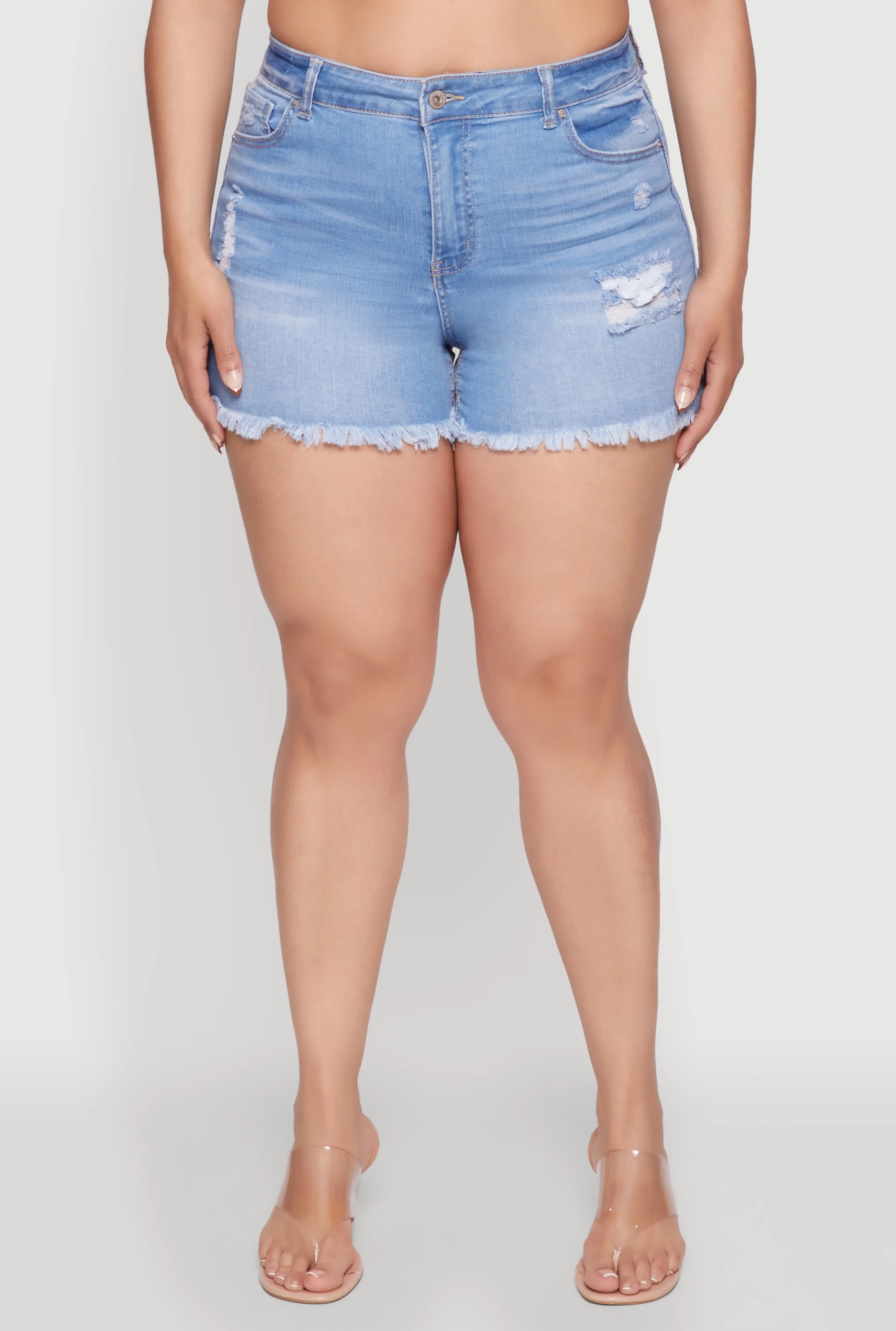Plus Size WAX High Waisted Distressed Frayed Hem Denim Shorts sold by Rainbow product image thumbnail 3