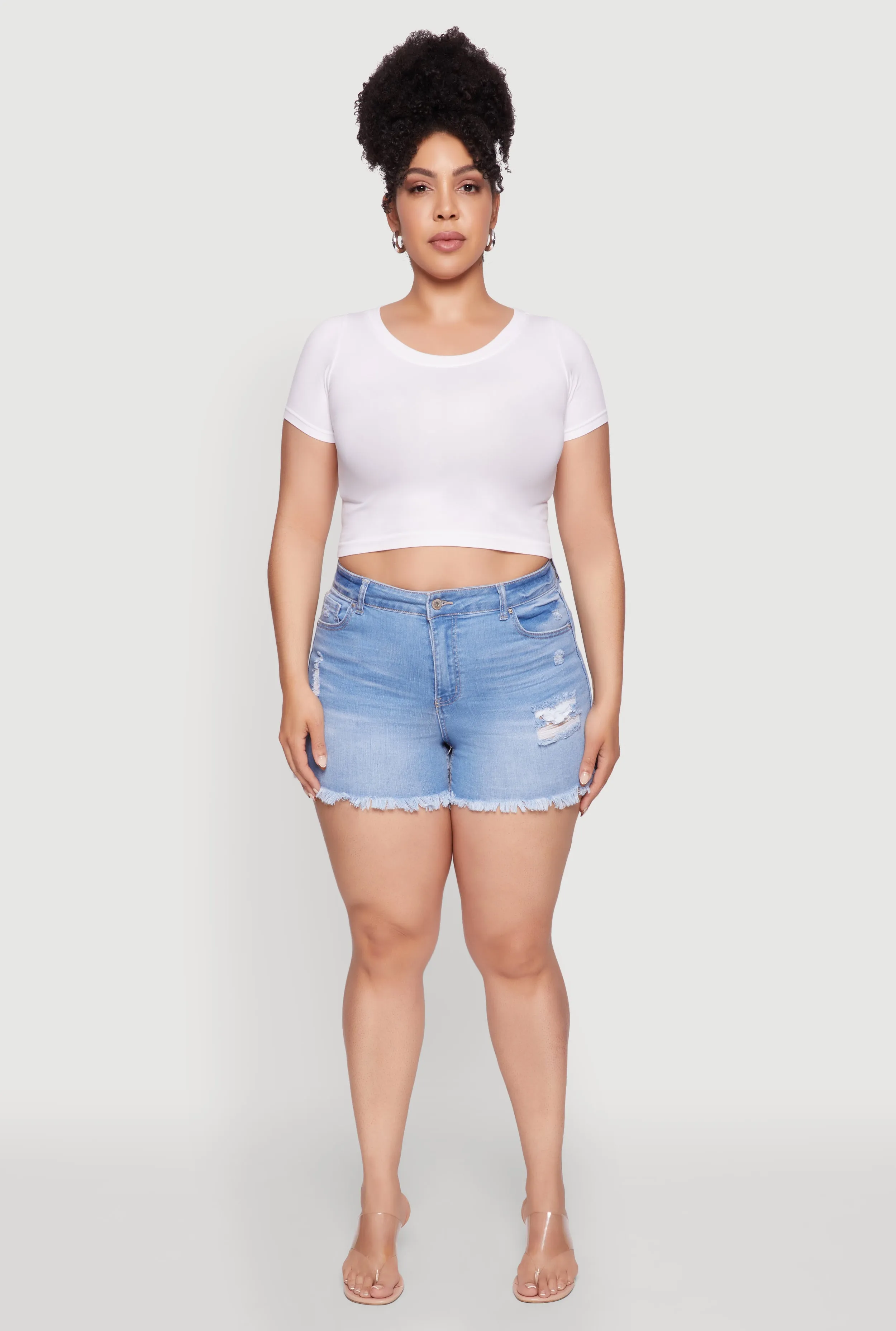 Plus Size WAX High Waisted Distressed Frayed Hem Denim Shorts sold by Rainbow product image thumbnail 2