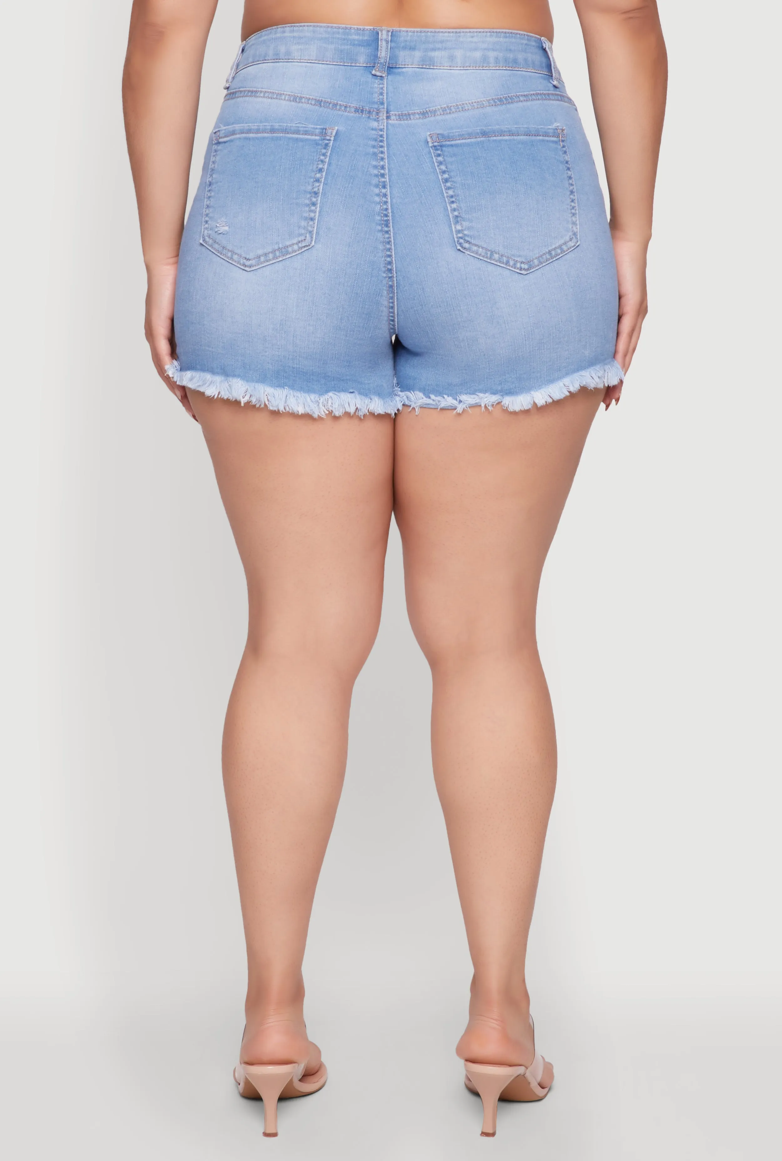 Plus Size WAX High Waisted Distressed Frayed Hem Denim Shorts sold by Rainbow product image thumbnail 4