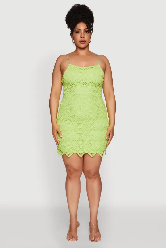 Plus Size Chic Crochet Scoop Neck Cami Dress sold by Rainbow