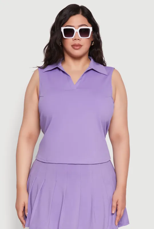 Plus Size Active Sleeveless Polo Top sold by Rainbow