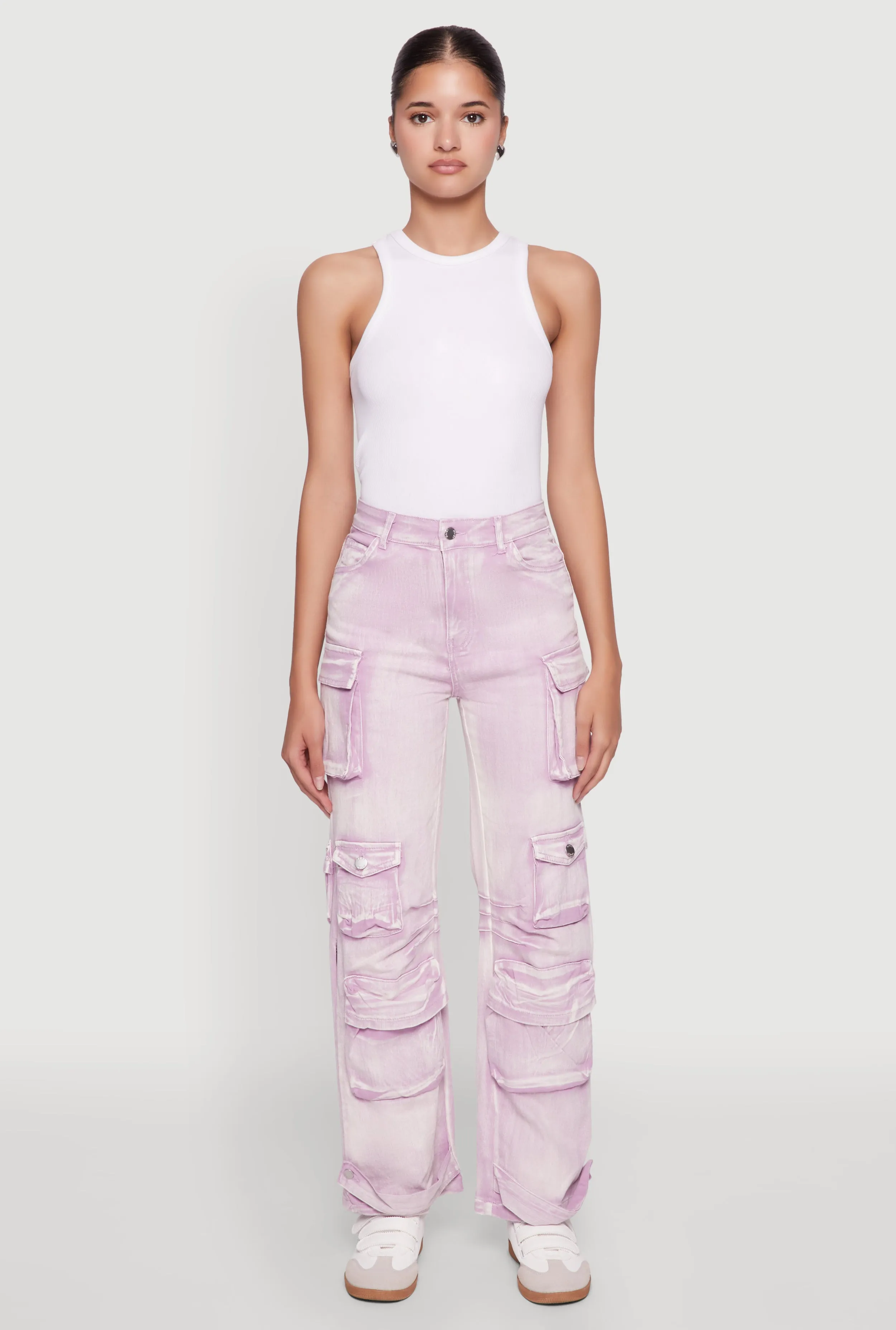 Daisy Acid Wash High Waisted Wide Leg Cargo Pants sold by Rainbow product image thumbnail 2