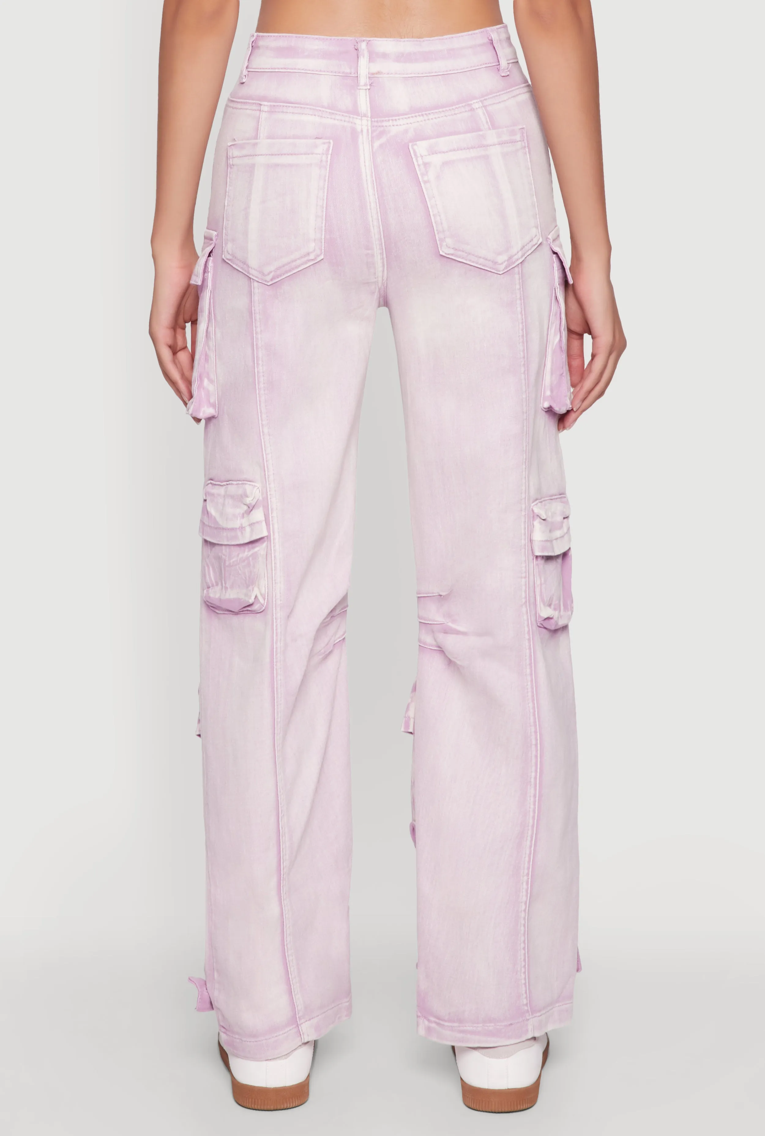 Daisy Acid Wash High Waisted Wide Leg Cargo Pants sold by Rainbow product image thumbnail 5