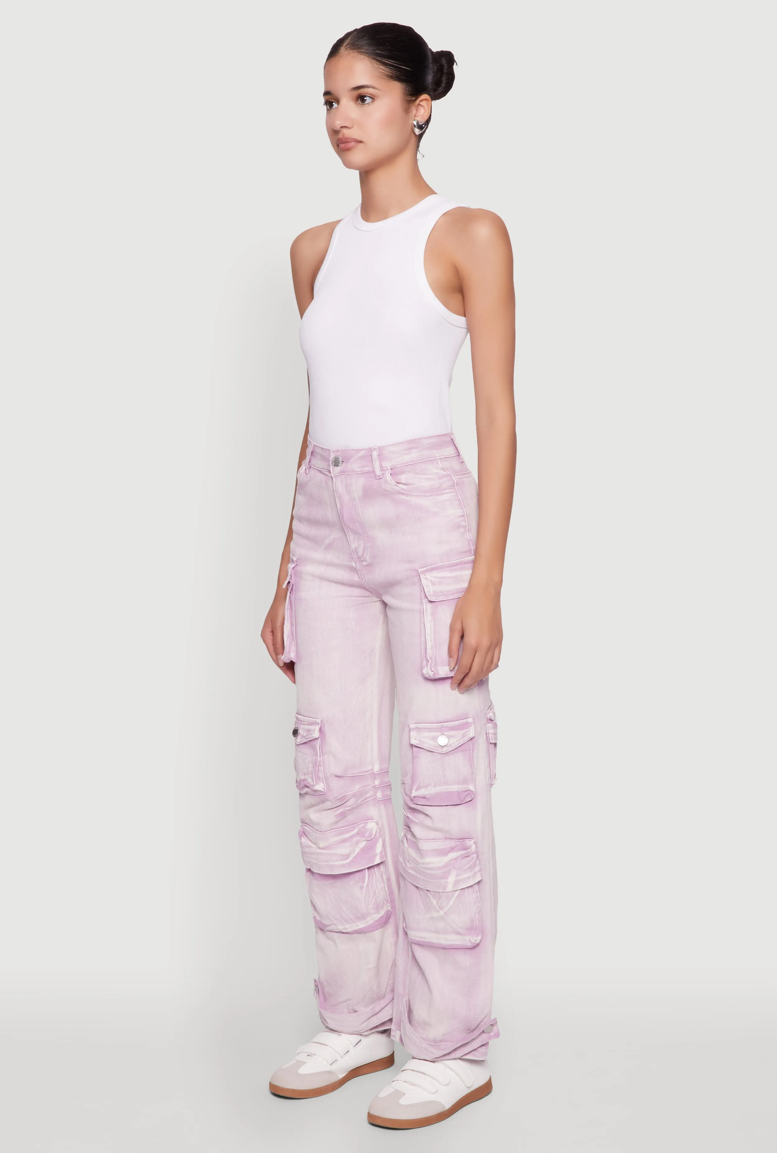 Daisy Acid Wash High Waisted Wide Leg Cargo Pants sold by Rainbow product image thumbnail 3
