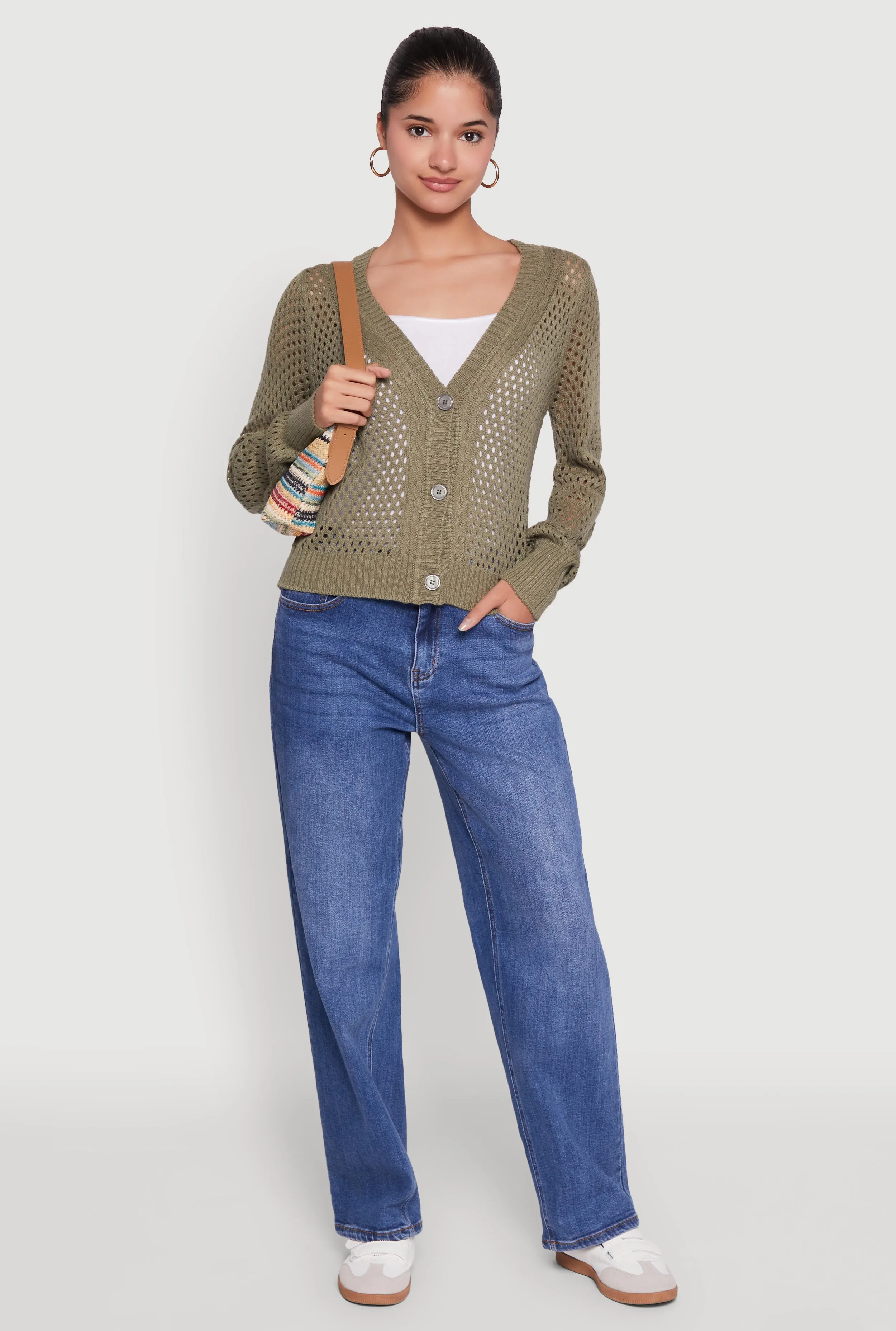 Chic Crochet Long Sleeve Button Front Cardigan sold by Rainbow