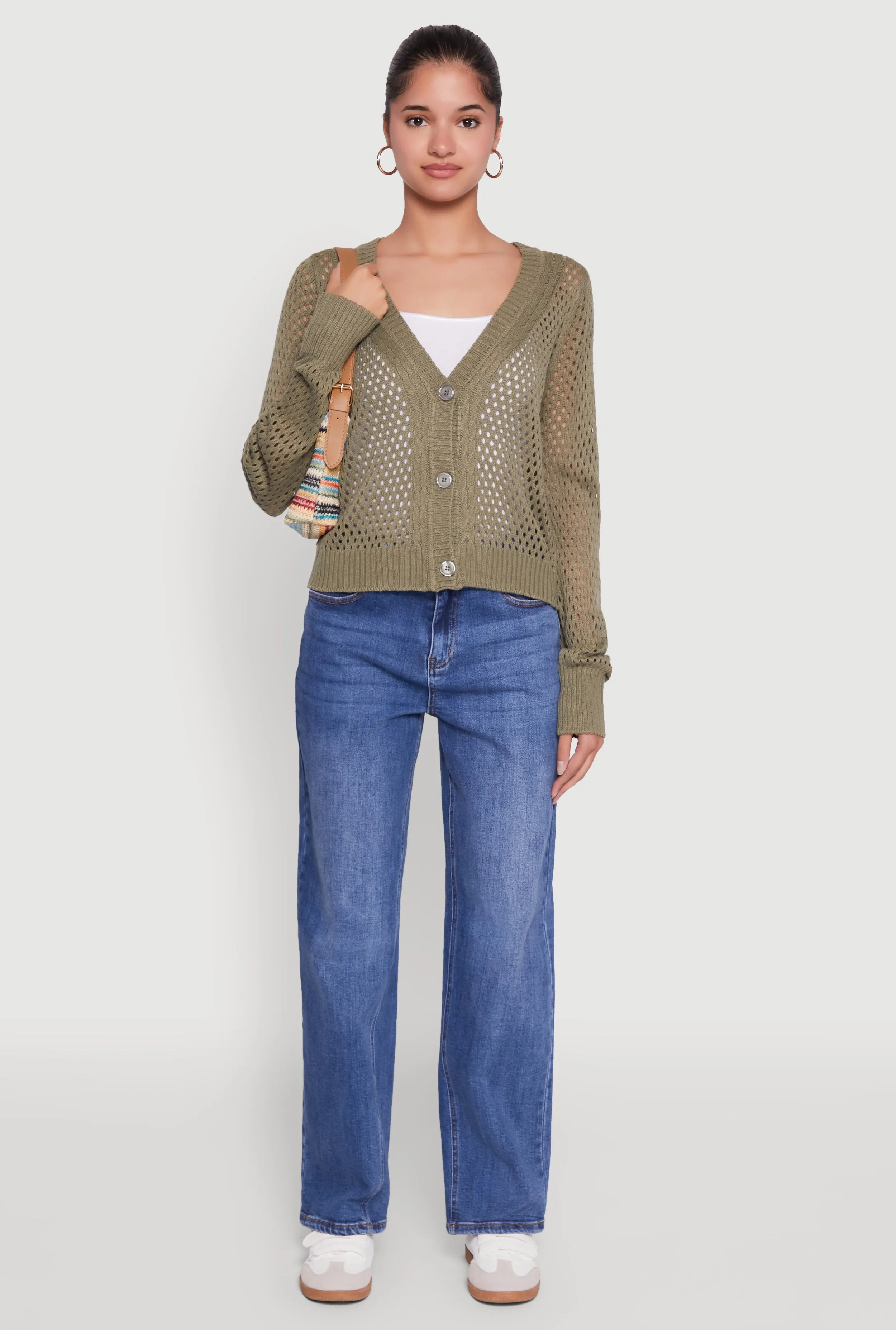 Chic Crochet Long Sleeve Button Front Cardigan sold by Rainbow product image thumbnail 3