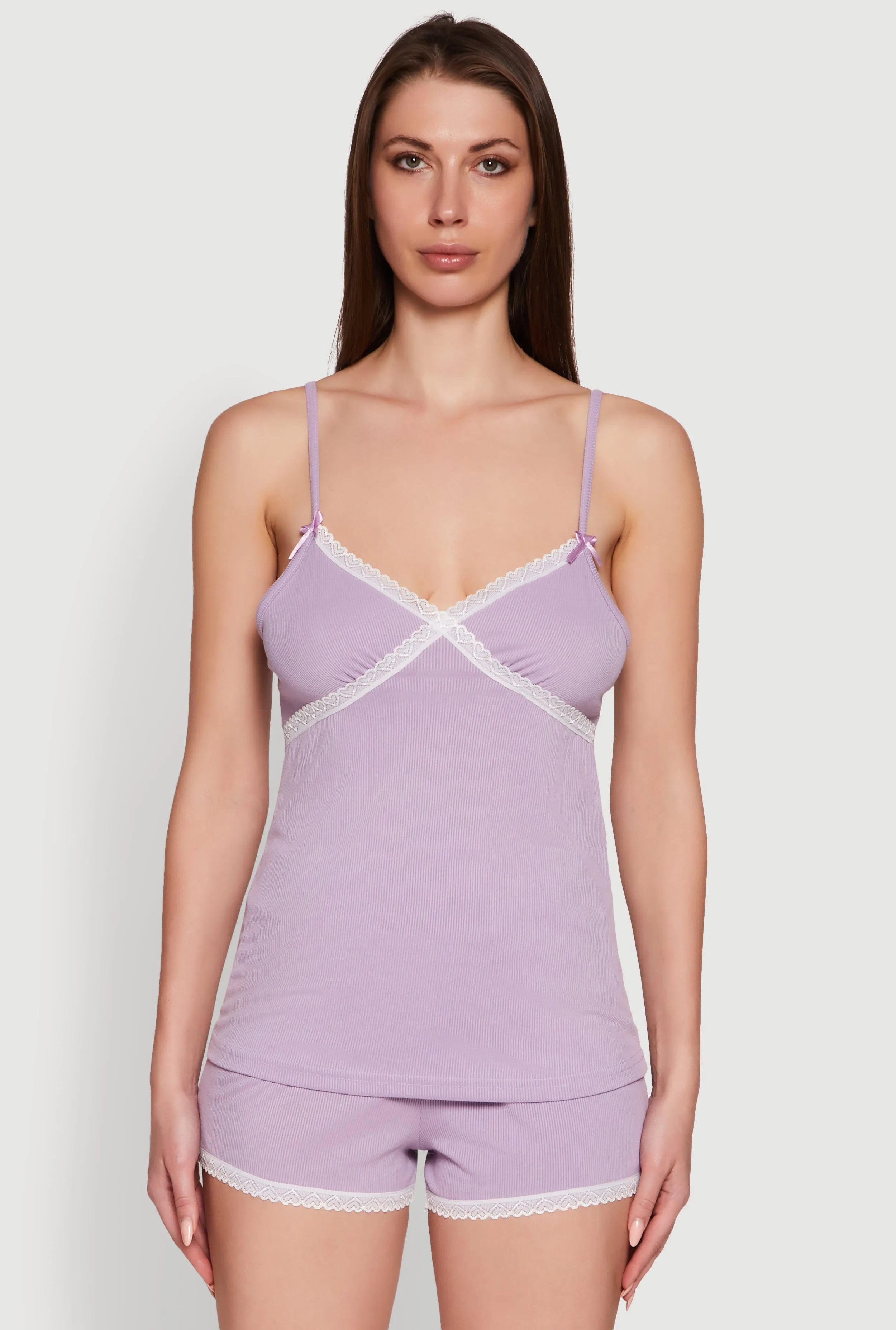 Rib Knit Lace Trim Pajama Set sold by Rainbow