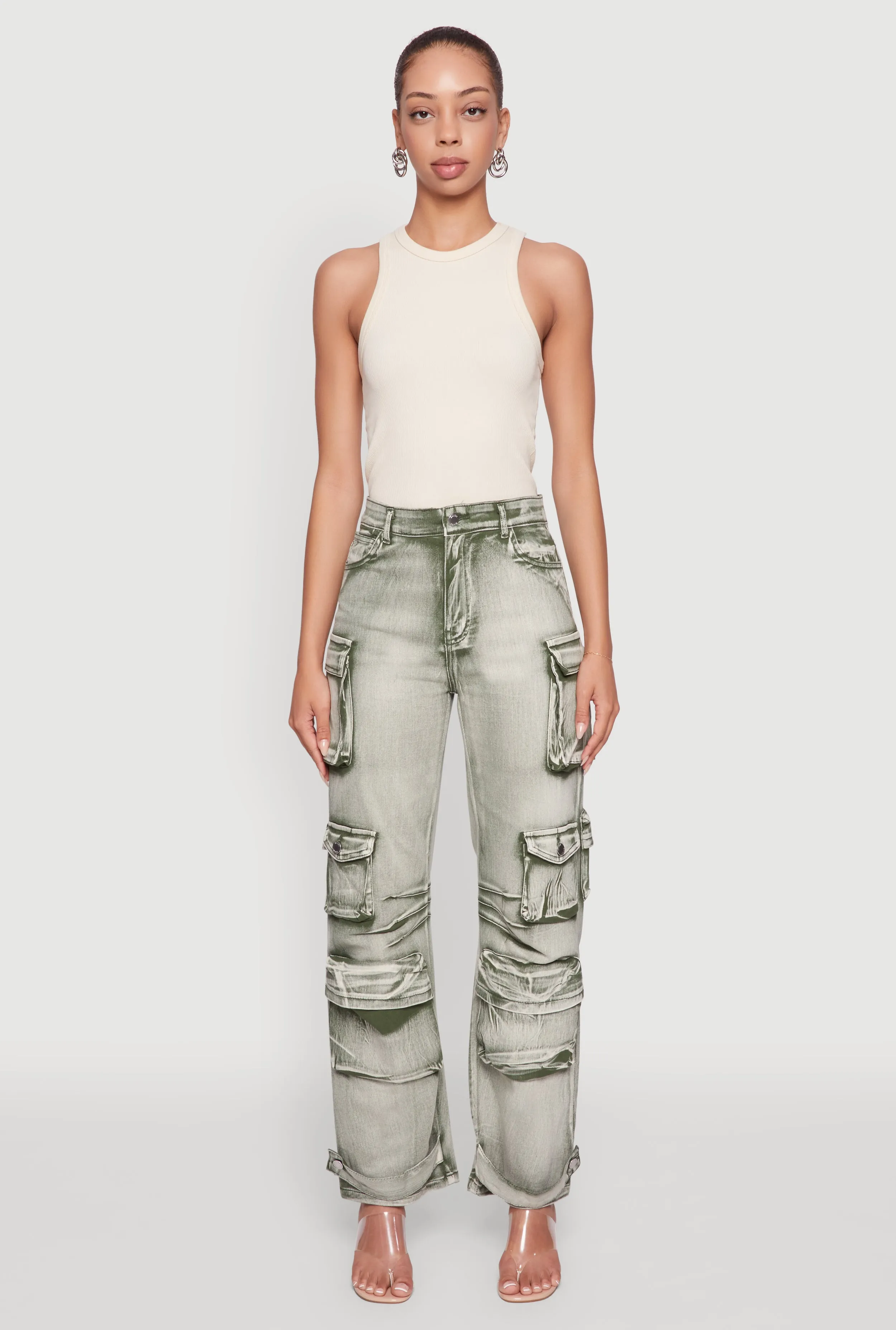 Daisy Acid Wash High Waisted Wide Leg Cargo Pants sold by Rainbow product image thumbnail 2