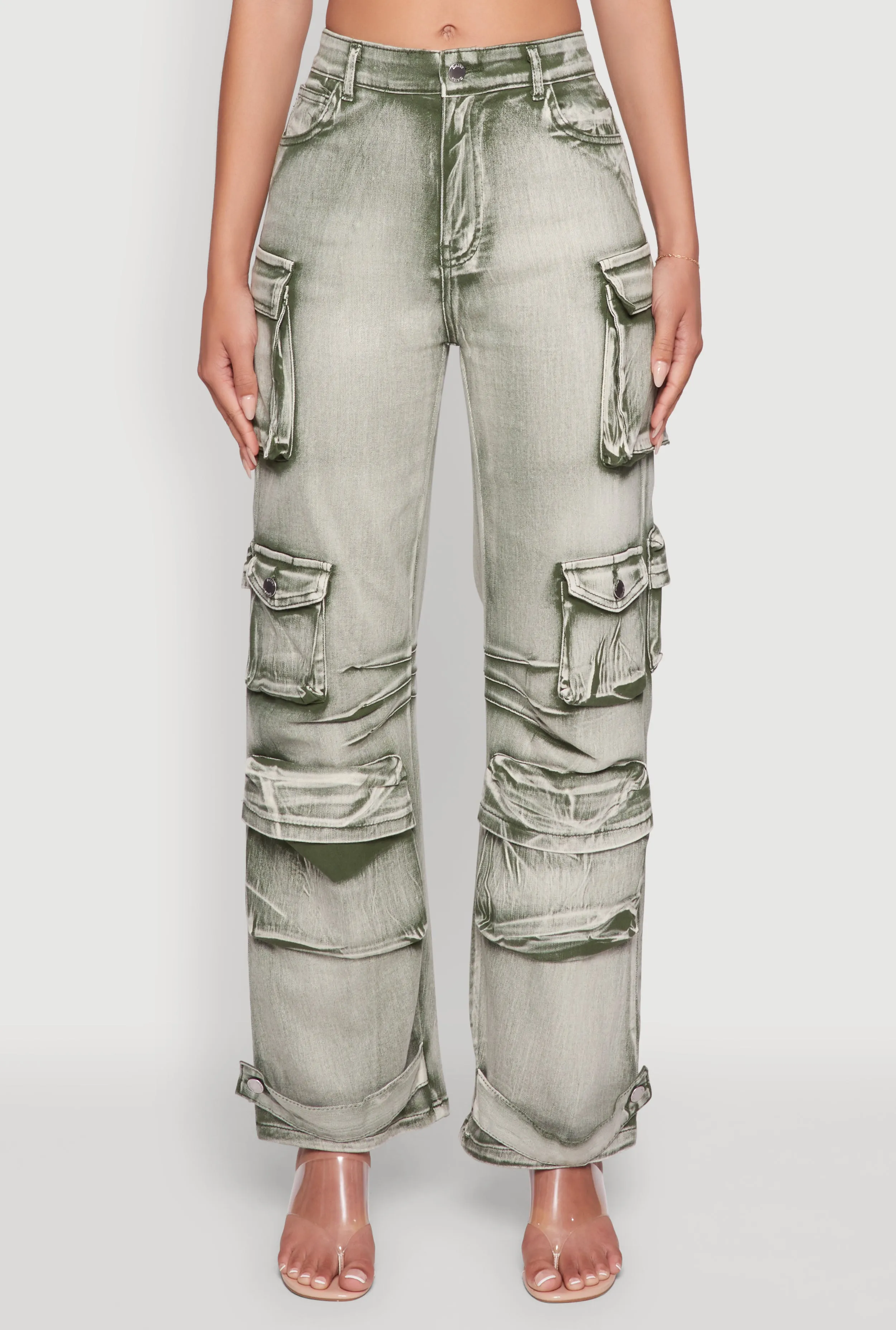 Daisy Acid Wash High Waisted Wide Leg Cargo Pants sold by Rainbow product image thumbnail 5