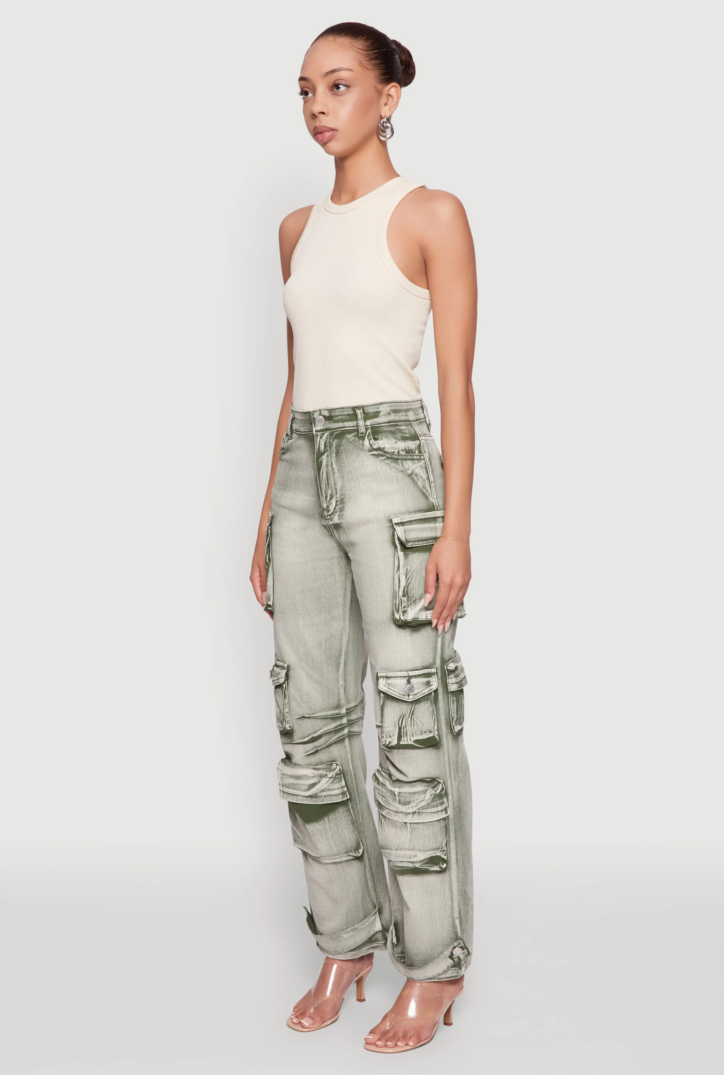 Daisy Acid Wash High Waisted Wide Leg Cargo Pants sold by Rainbow product image thumbnail 3