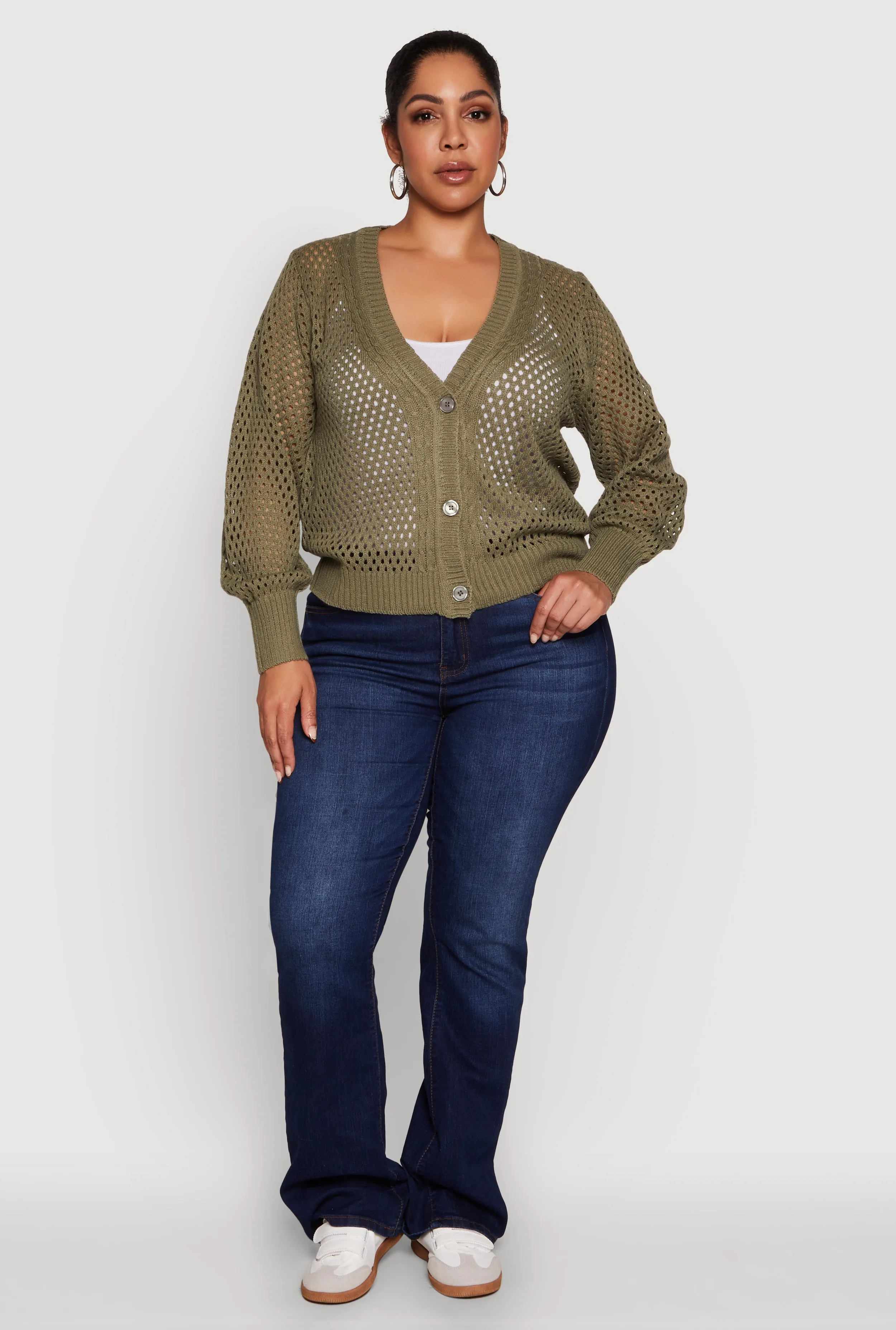 Plus Size Crochet Long Sleeve Button Front Cardigan sold by Rainbow product image thumbnail 3