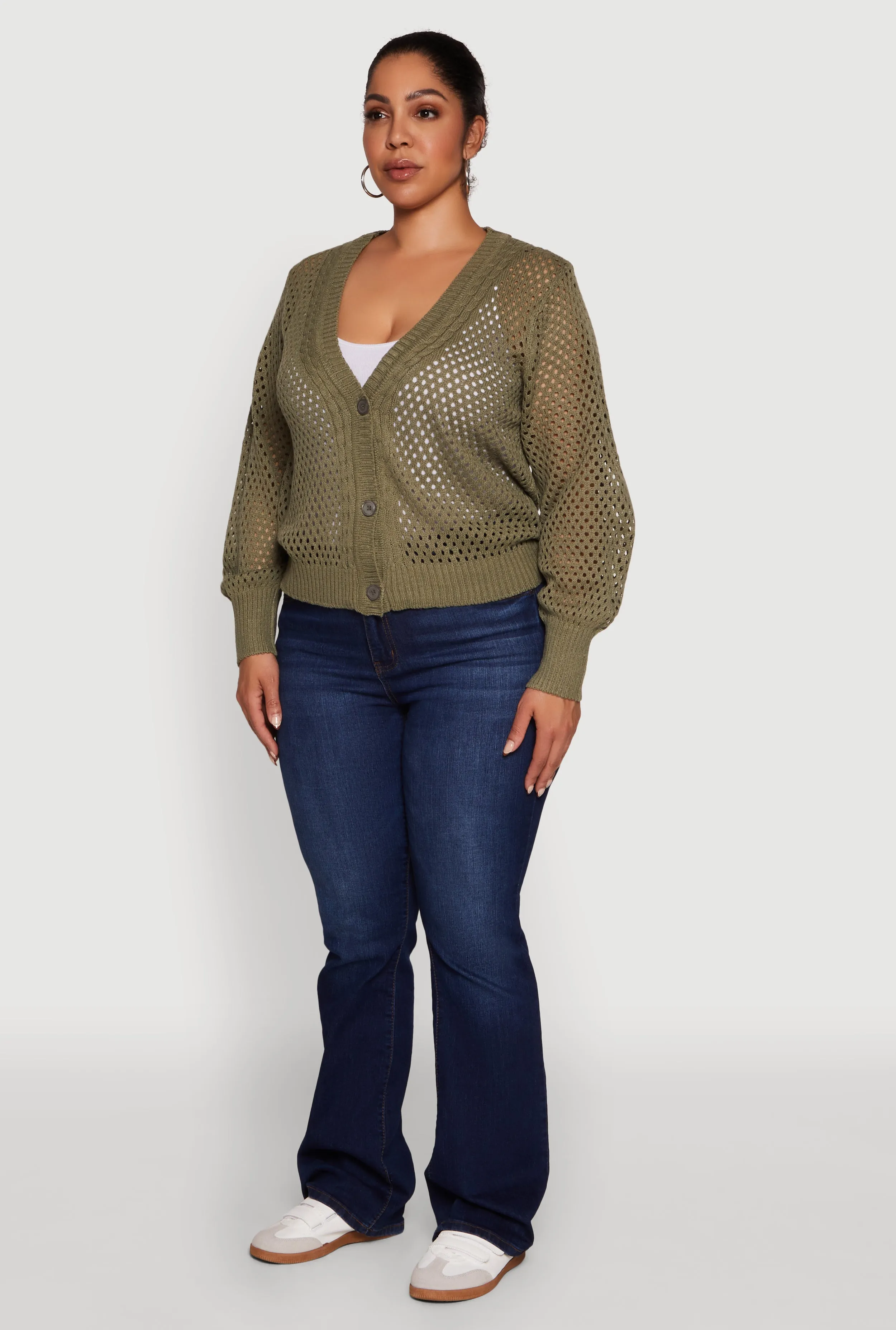 Plus Size Crochet Long Sleeve Button Front Cardigan sold by Rainbow product image thumbnail 5