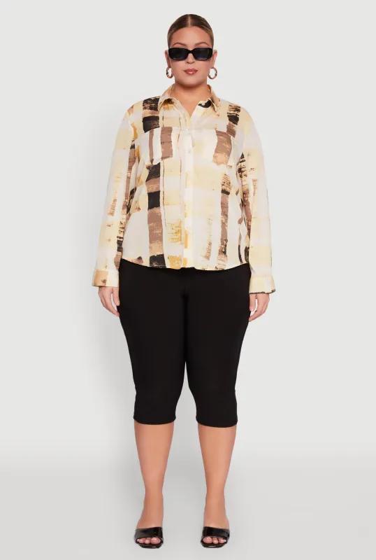 Plus Size Stylish Printed Classic Fit Long Sleeve Shirt sold by Rainbow