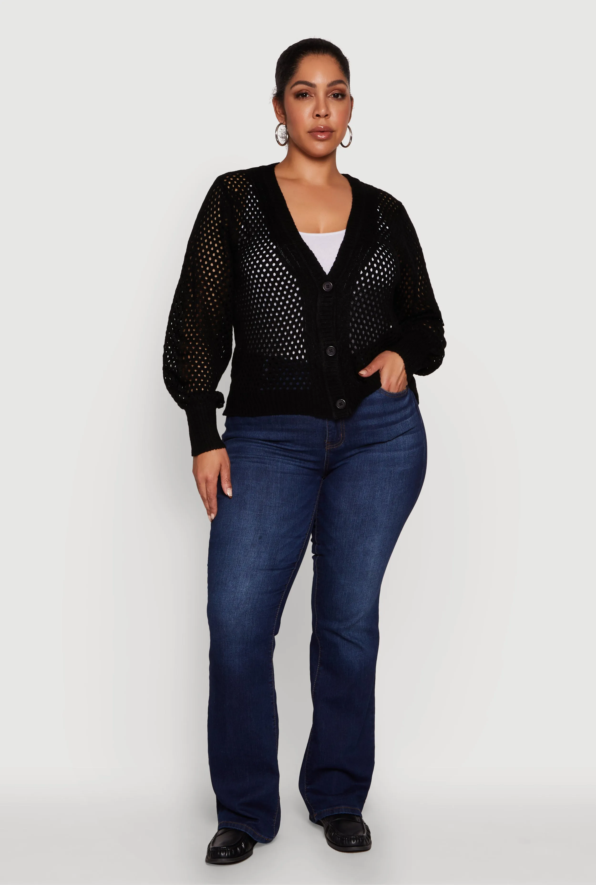 Plus Size Crochet Long Sleeve Button Front Cardigan sold by Rainbow product image thumbnail 3