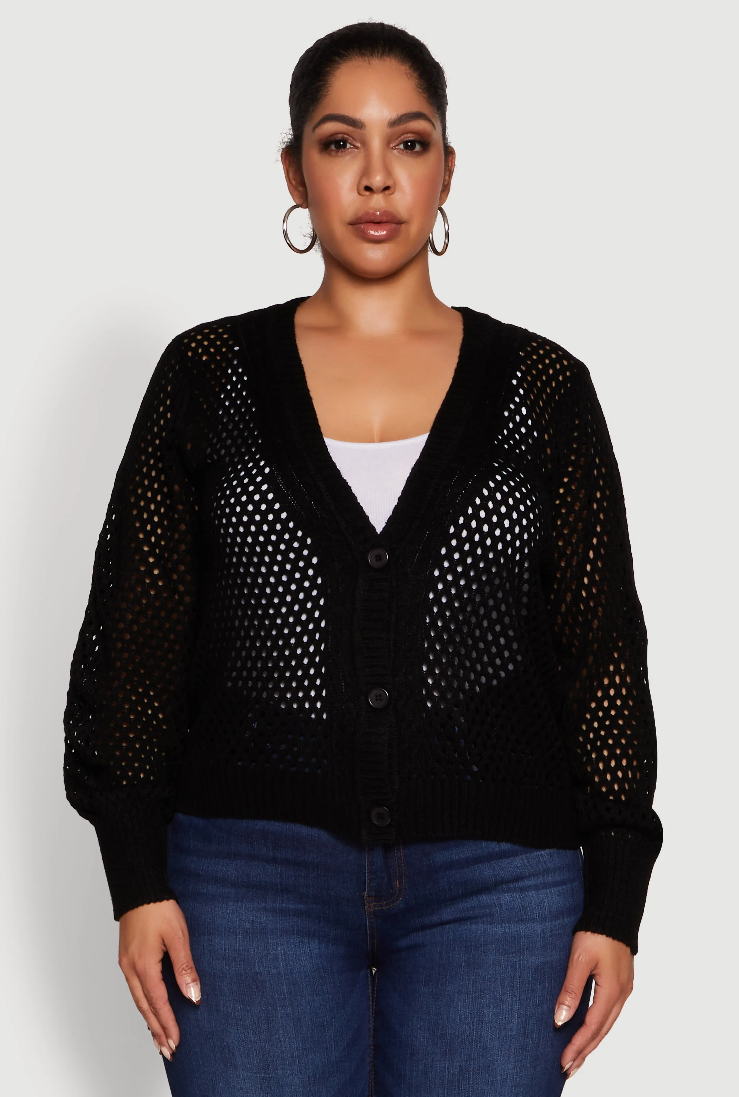 Plus Size Crochet Long Sleeve Button Front Cardigan sold by Rainbow product image thumbnail 2