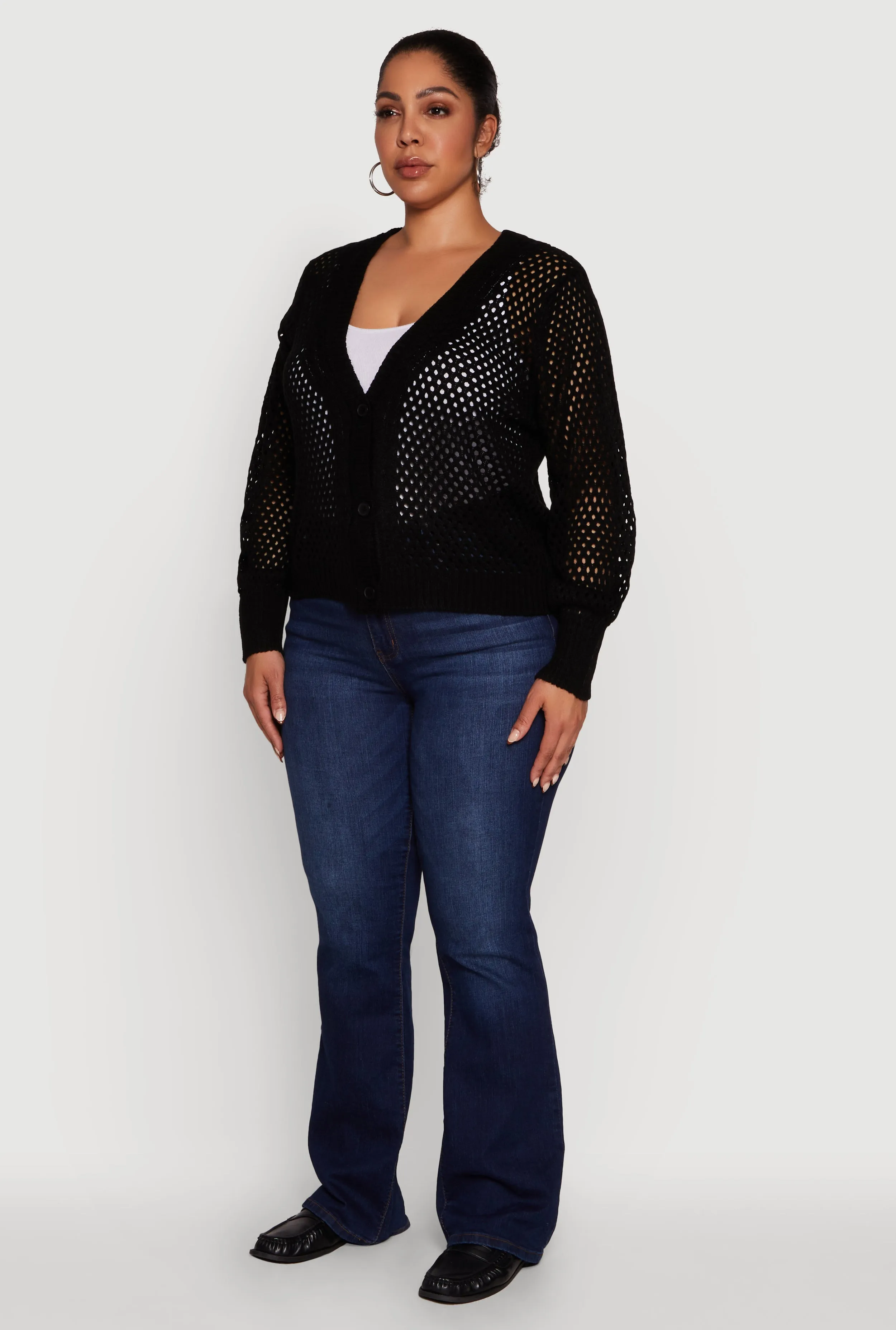 Plus Size Crochet Long Sleeve Button Front Cardigan sold by Rainbow product image thumbnail 5