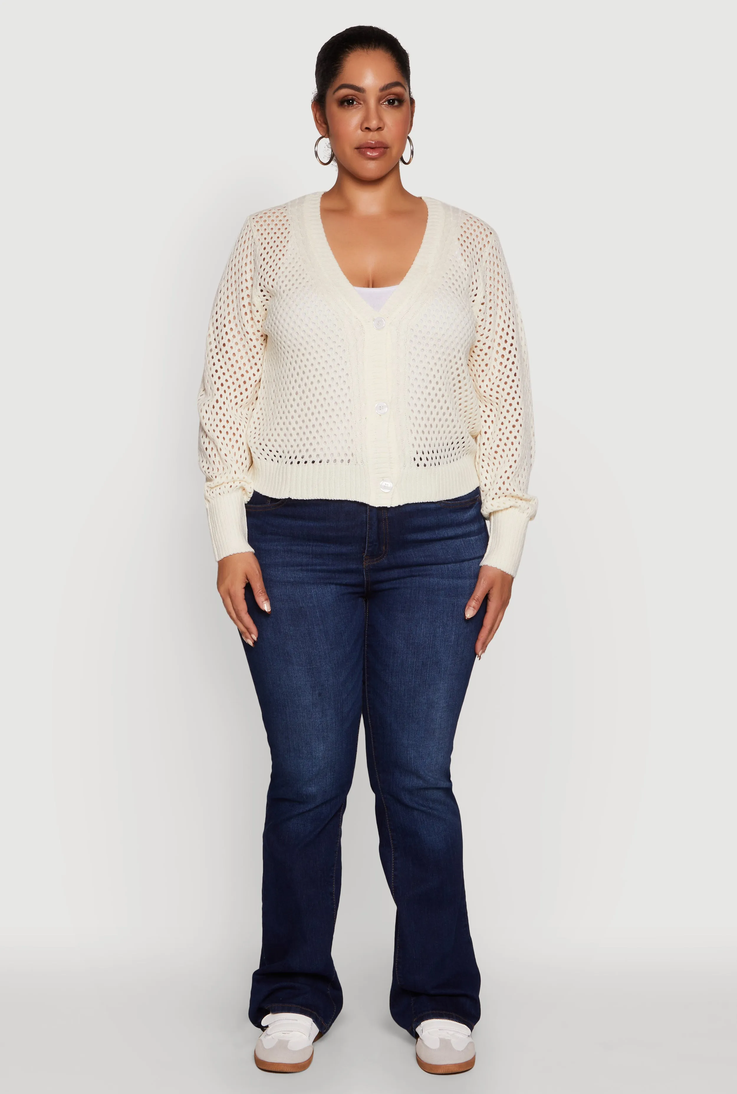 Plus Size Crochet Long Sleeve Button Front Cardigan sold by Rainbow product image thumbnail 3