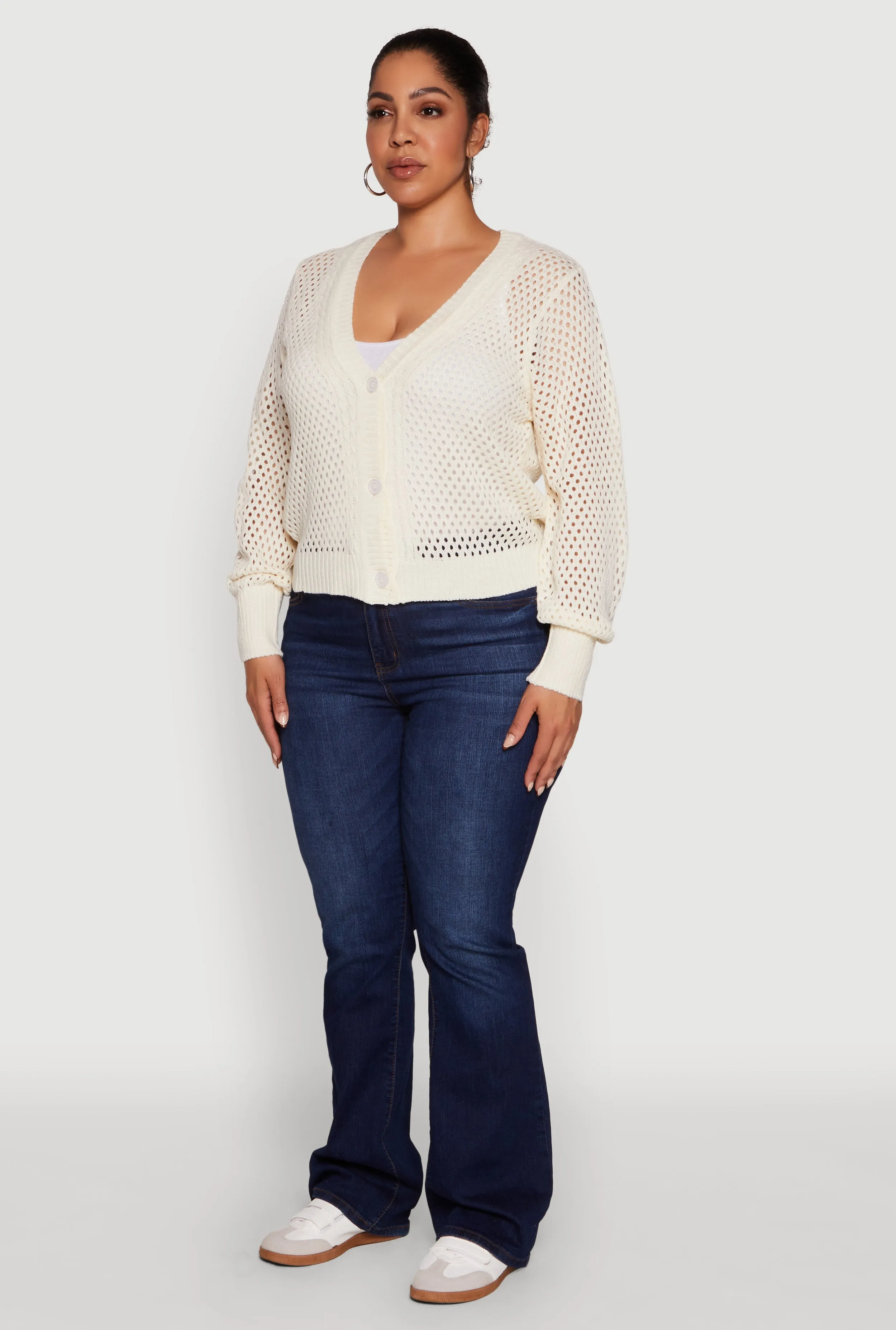Plus Size Crochet Long Sleeve Button Front Cardigan sold by Rainbow product image thumbnail 5