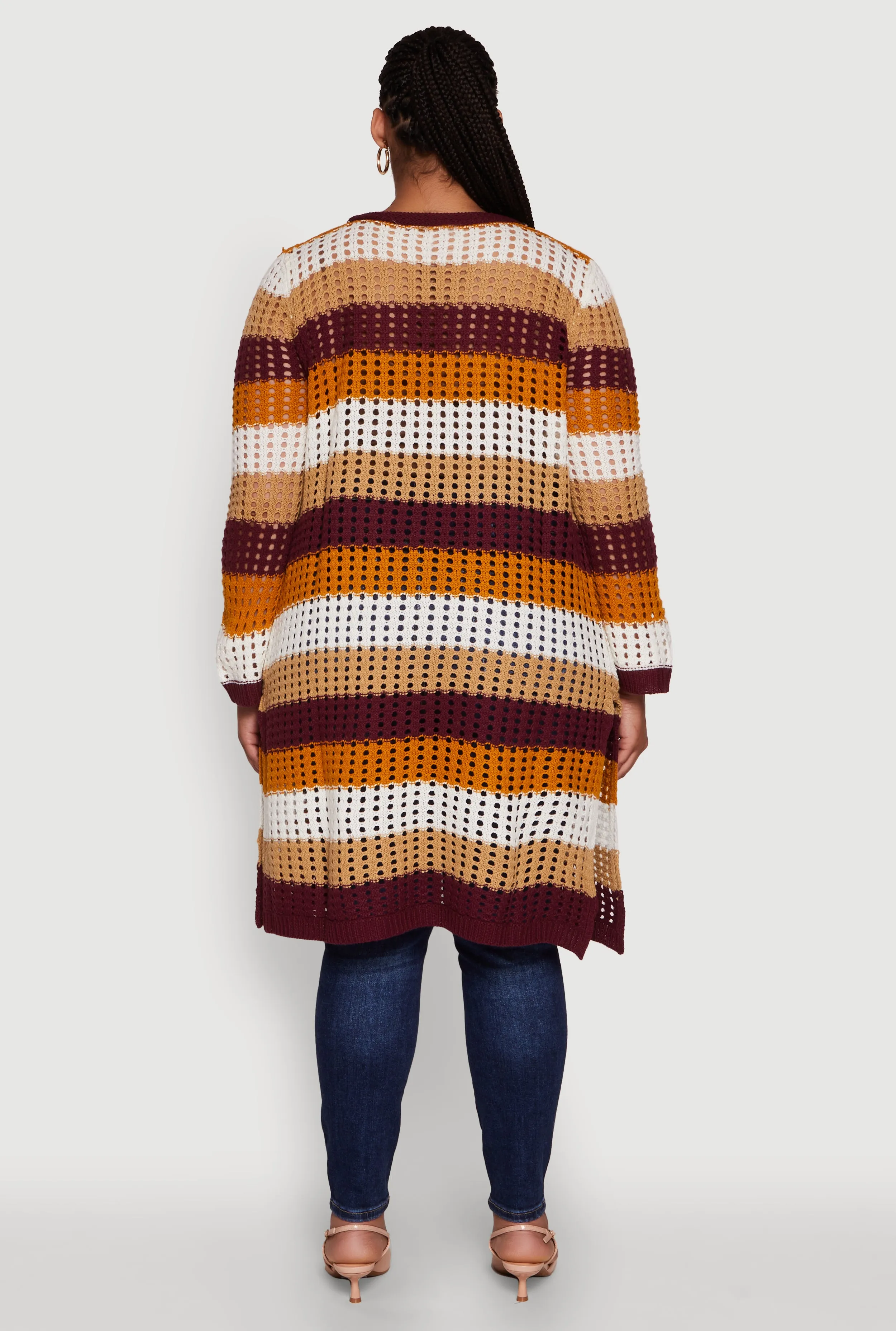 Plus Size Trendy Striped Crochet Long Sleeve Duster sold by Rainbow product image thumbnail 5