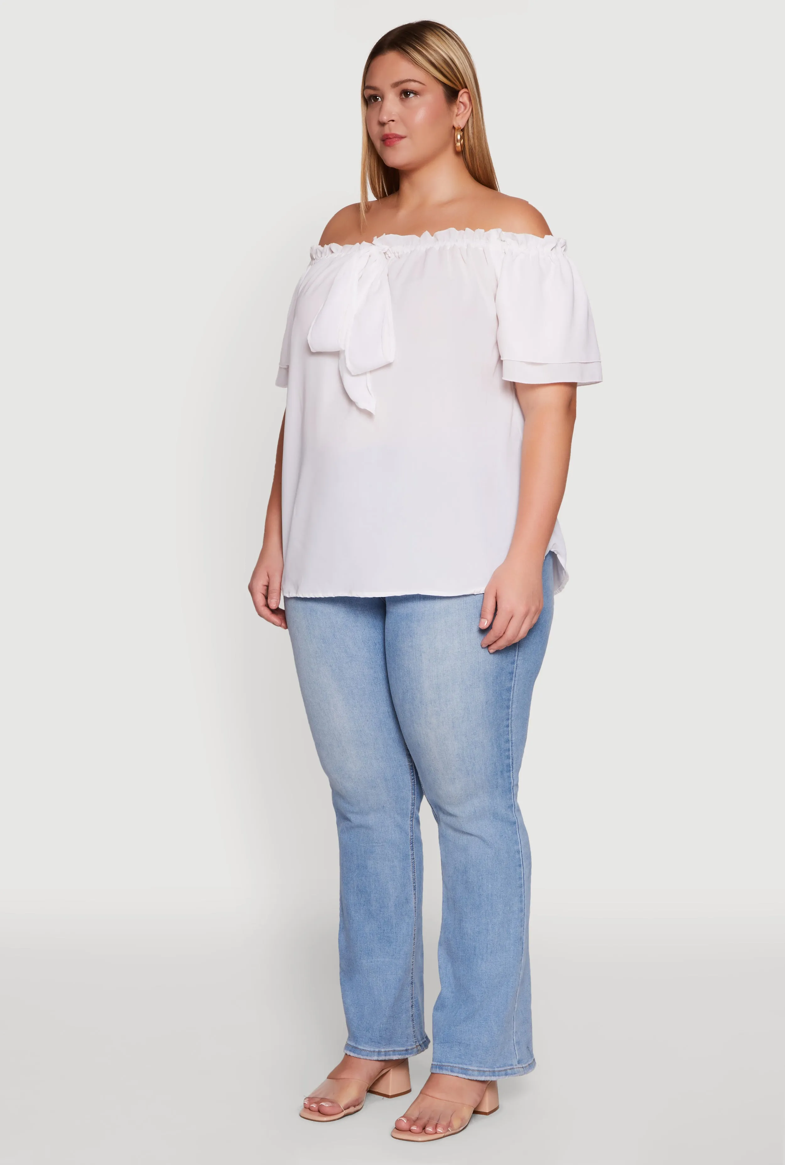 Plus Size Stylish Off the Shoulder Tiered Sleeve Blouse sold by Rainbow product image thumbnail 5