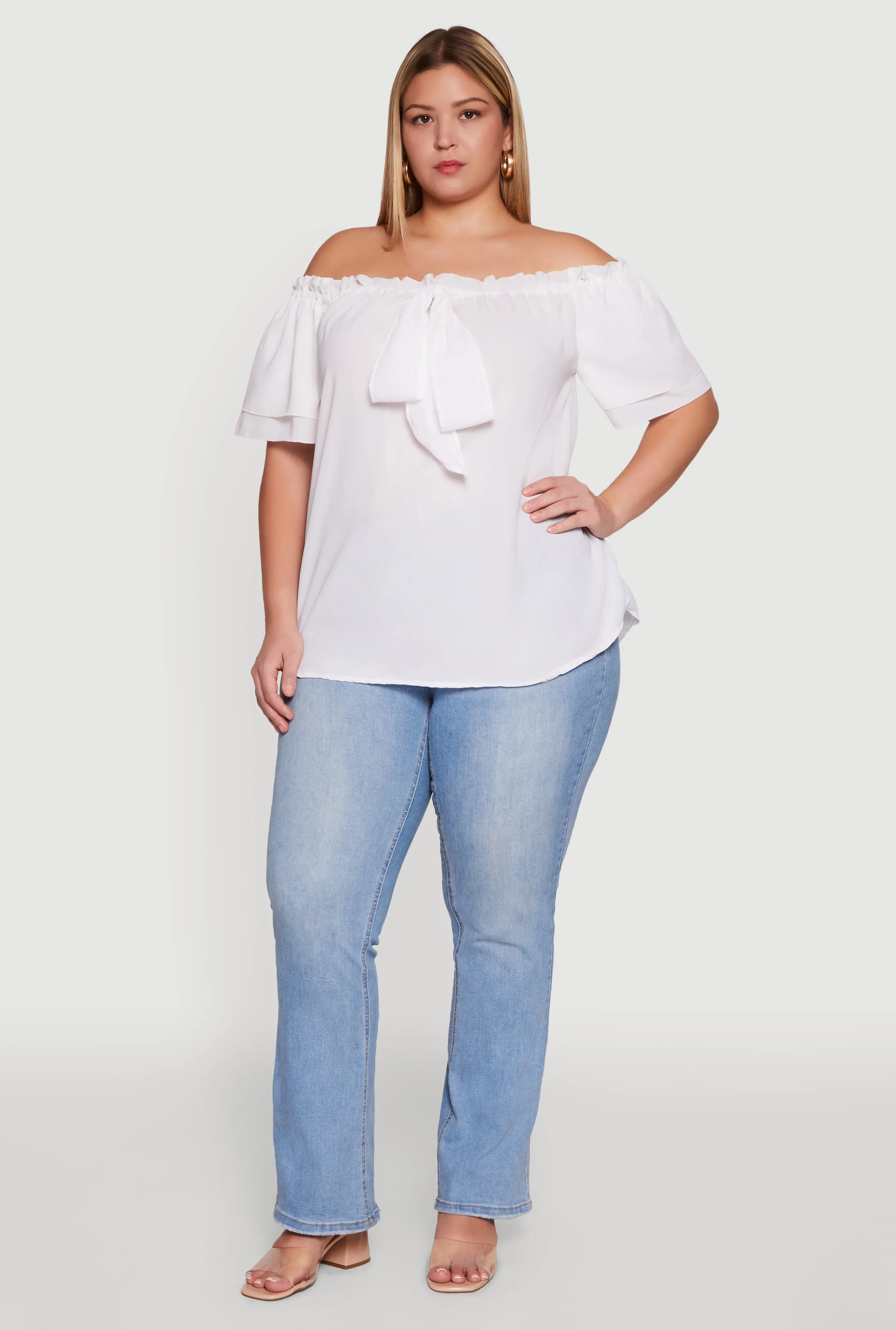 Plus Size Stylish Off the Shoulder Tiered Sleeve Blouse sold by Rainbow product image thumbnail 3