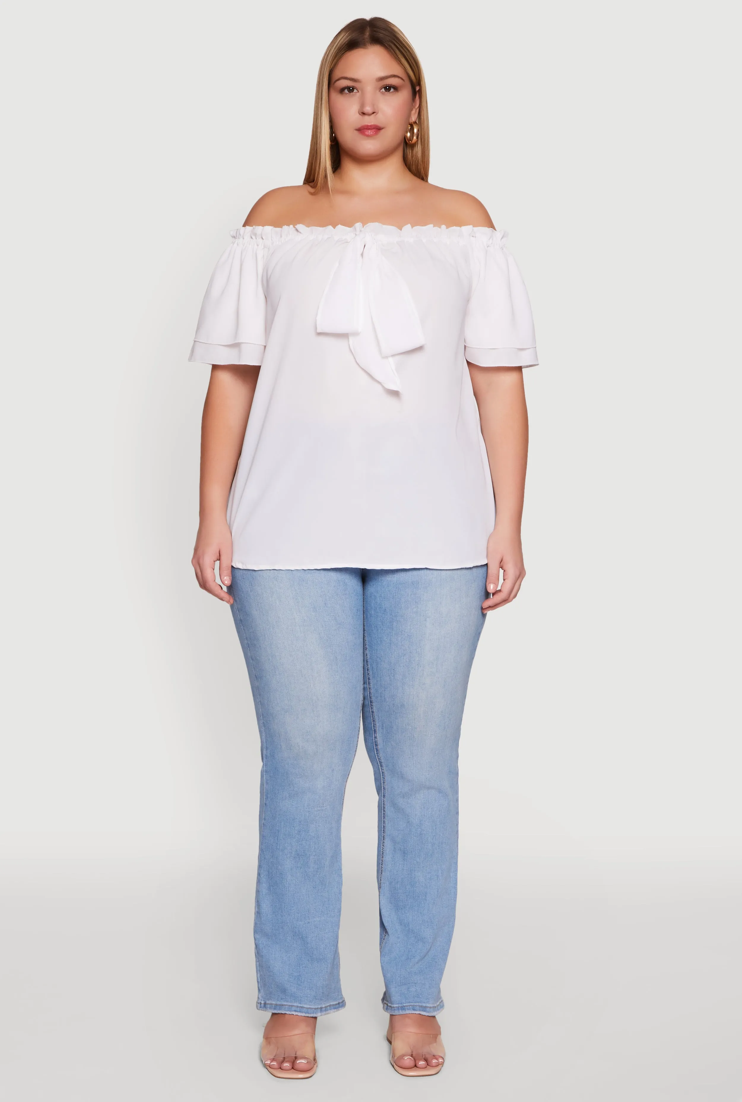 Plus Size Stylish Off the Shoulder Tiered Sleeve Blouse sold by Rainbow