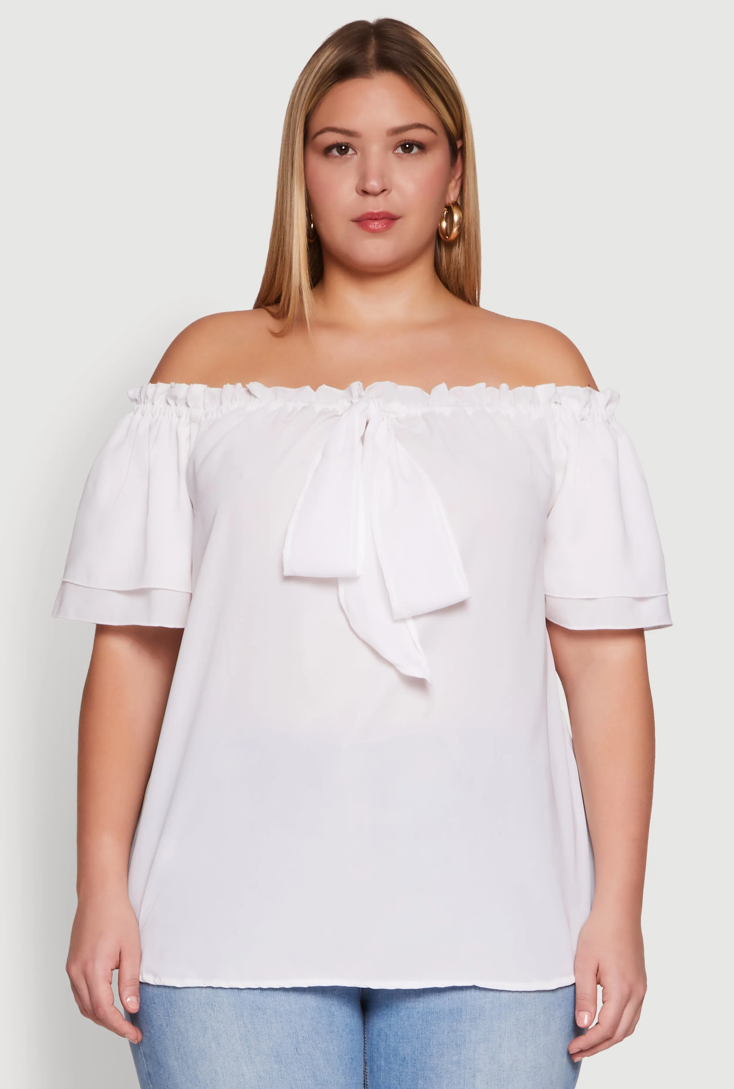 Plus Size Stylish Off the Shoulder Tiered Sleeve Blouse sold by Rainbow product image thumbnail 2