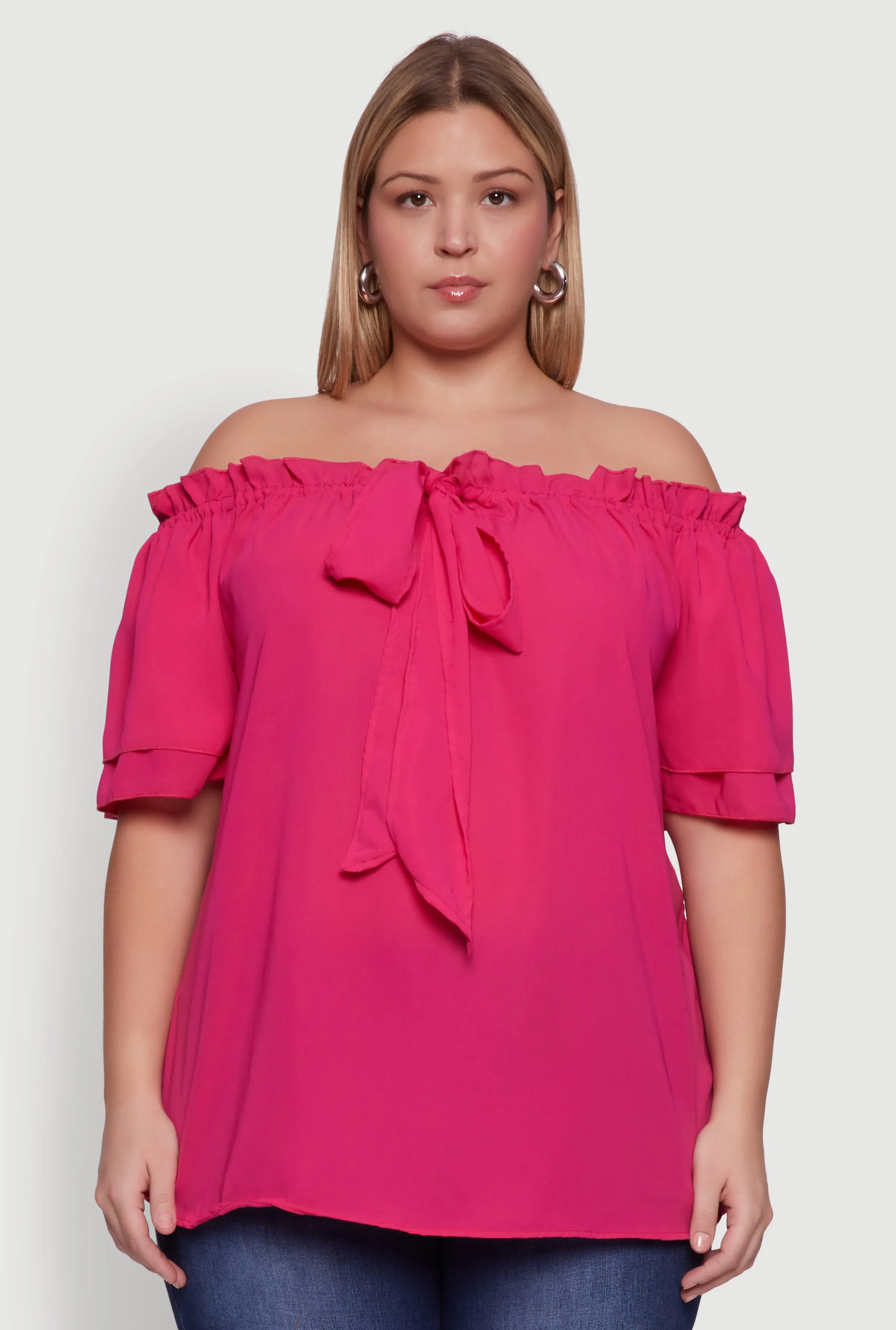 Plus Size Stylish Off the Shoulder Tiered Sleeve Blouse sold by Rainbow product image thumbnail 2