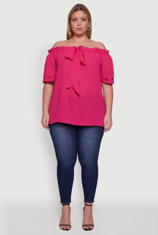 Plus Size Stylish Off the Shoulder Tiered Sleeve Blouse sold by Rainbow