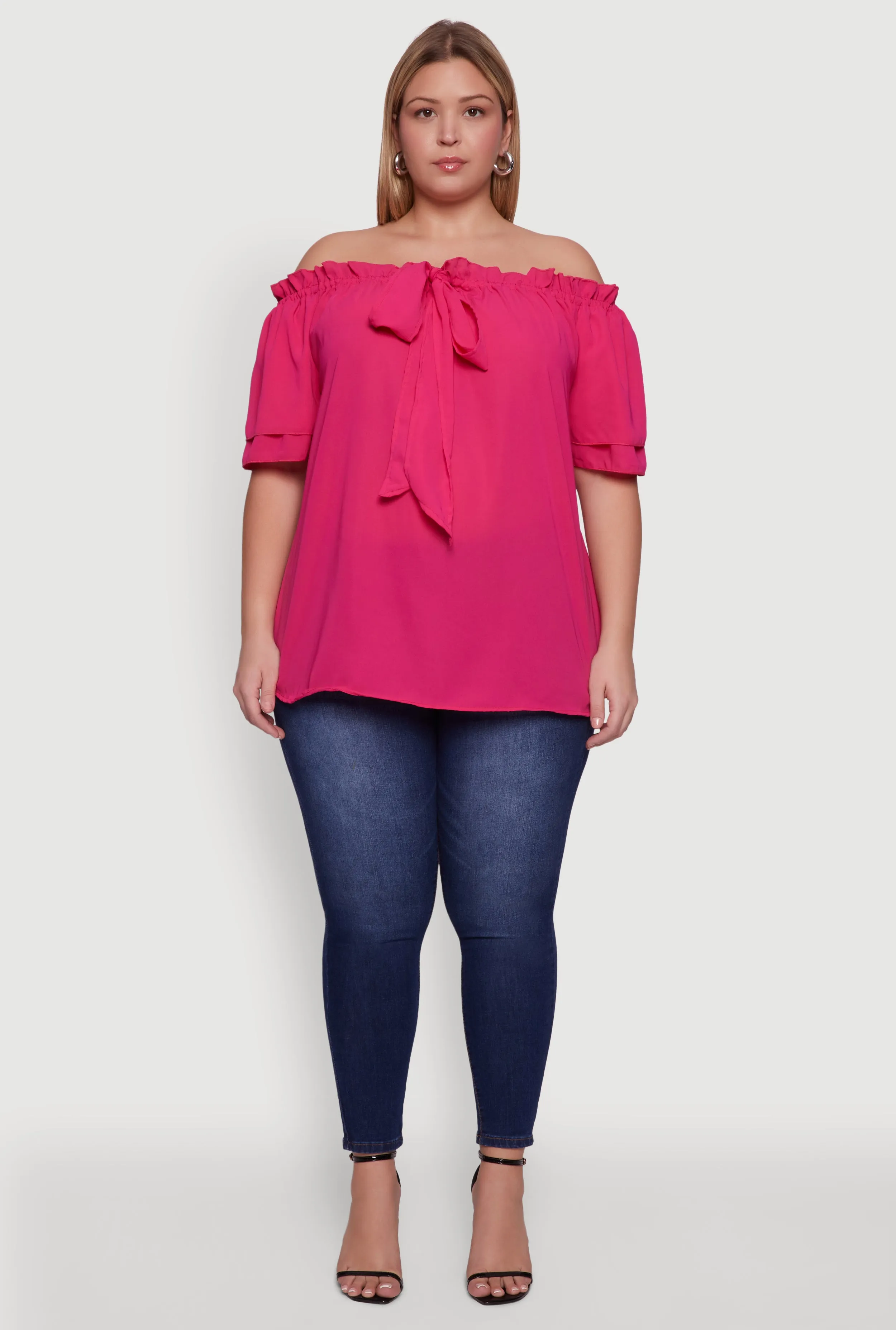 Plus Size Stylish Off the Shoulder Tiered Sleeve Blouse sold by Rainbow