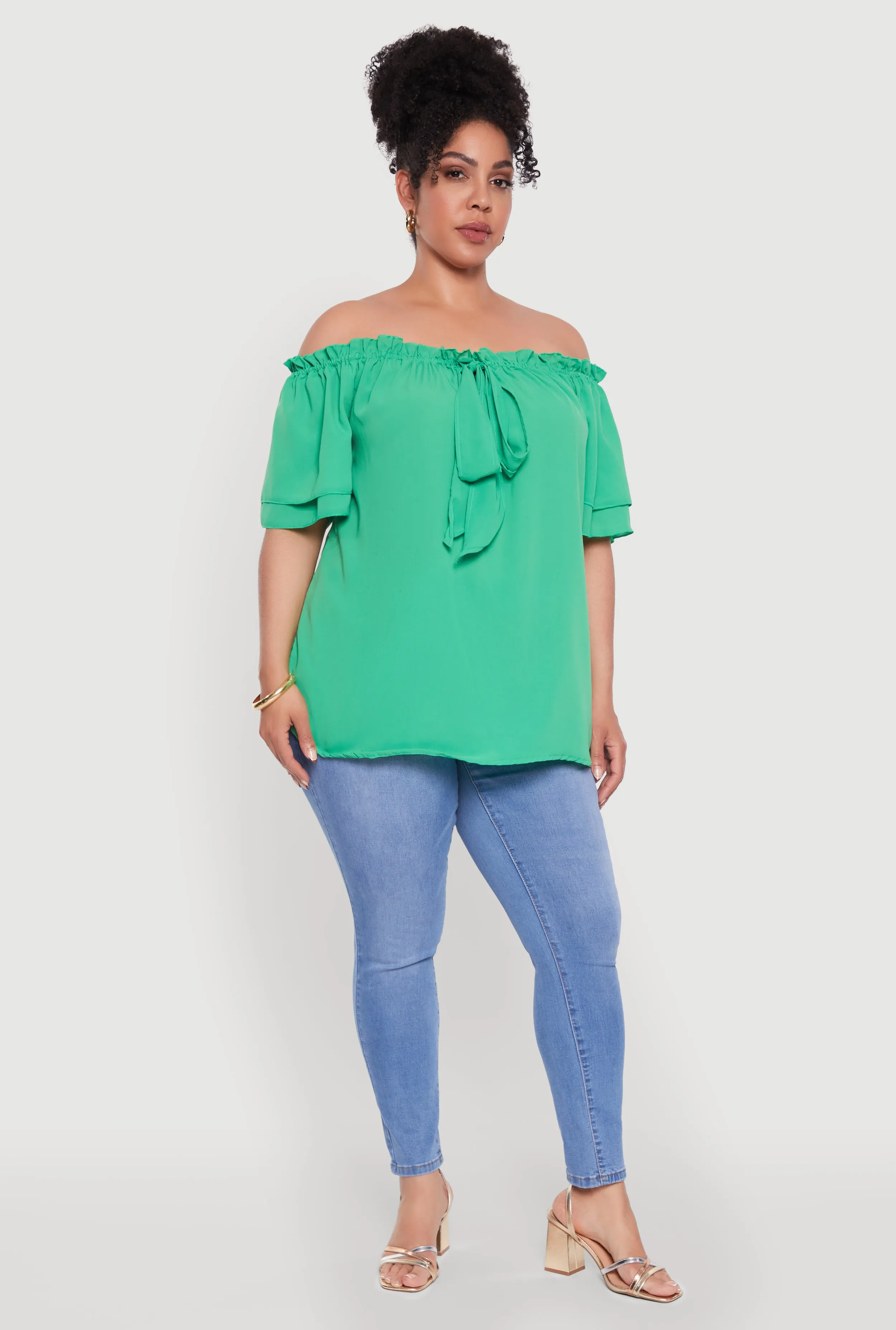 Plus Size Stylish Off the Shoulder Tiered Sleeve Blouse sold by Rainbow