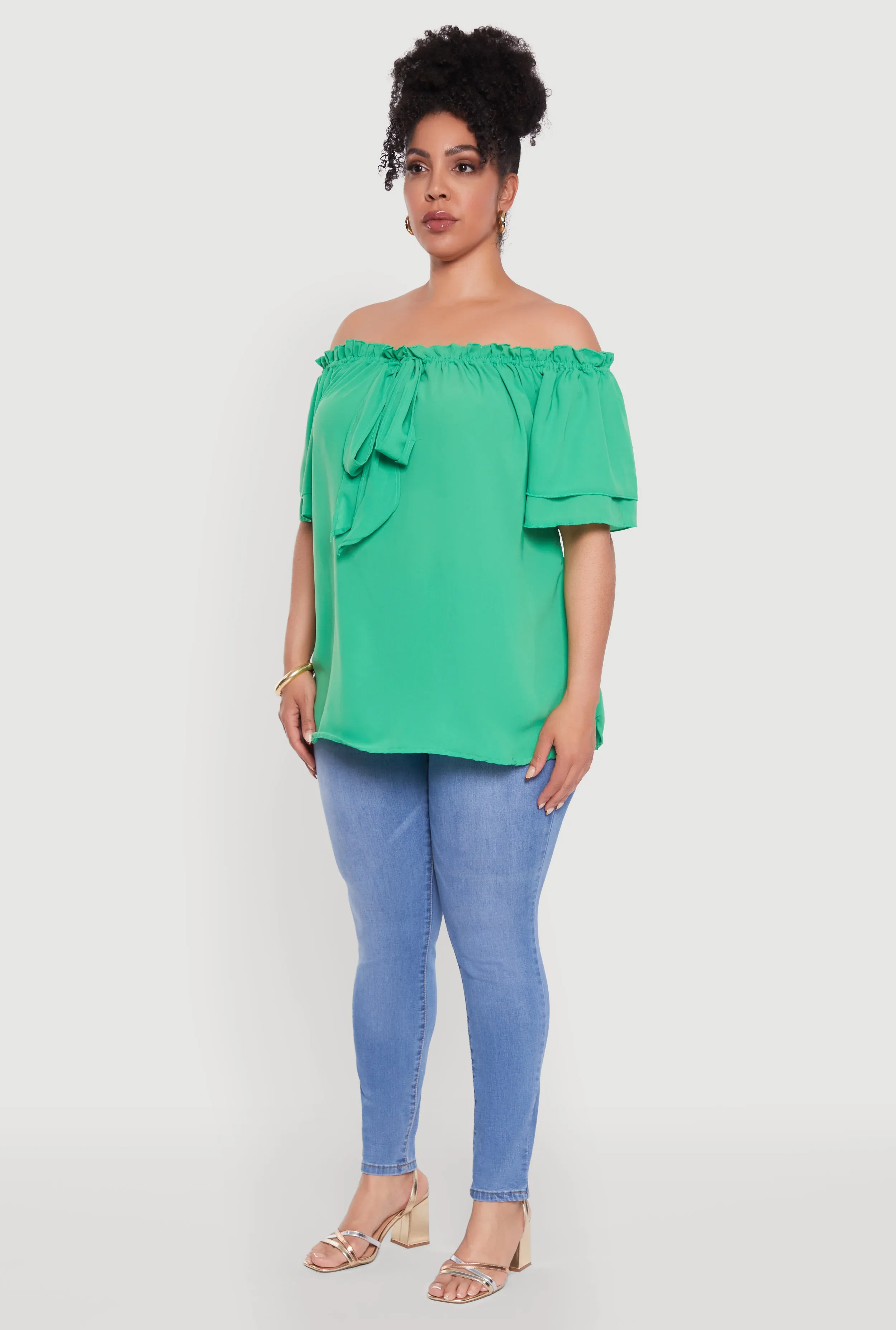Plus Size Stylish Off the Shoulder Tiered Sleeve Blouse sold by Rainbow product image thumbnail 5