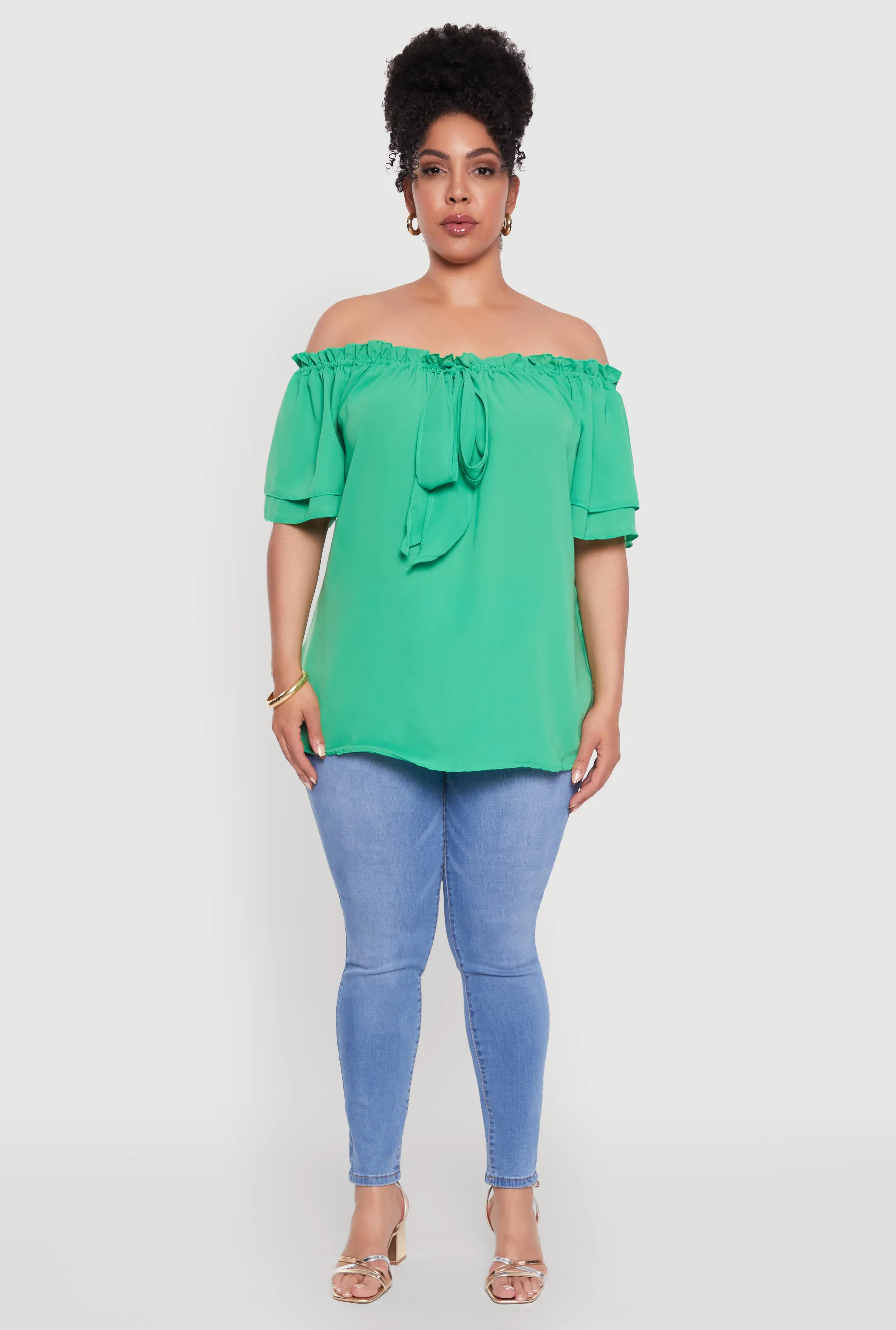 Plus Size Stylish Off the Shoulder Tiered Sleeve Blouse sold by Rainbow product image thumbnail 3