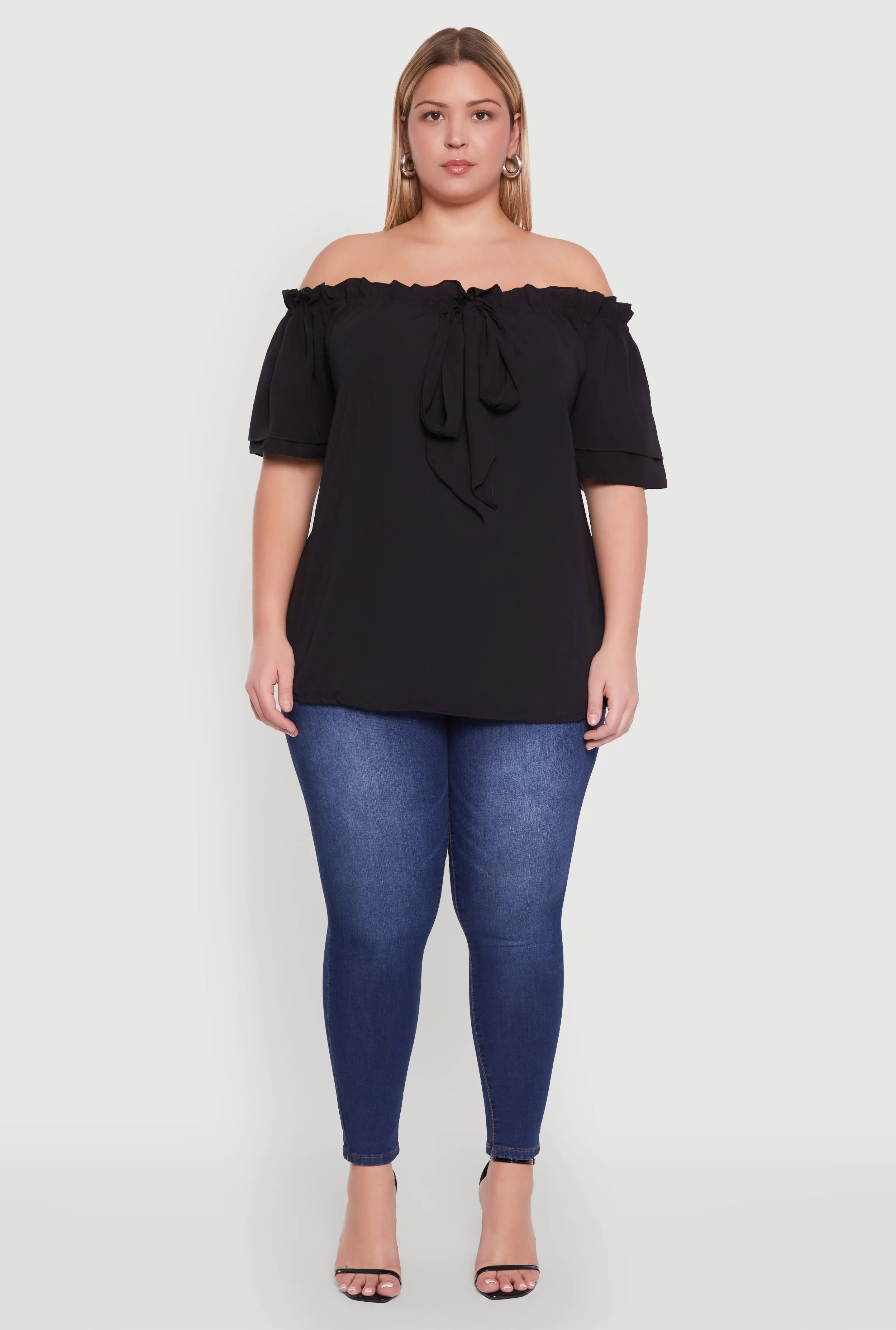 Plus Size Stylish Off the Shoulder Tiered Sleeve Blouse sold by Rainbow product image thumbnail 3