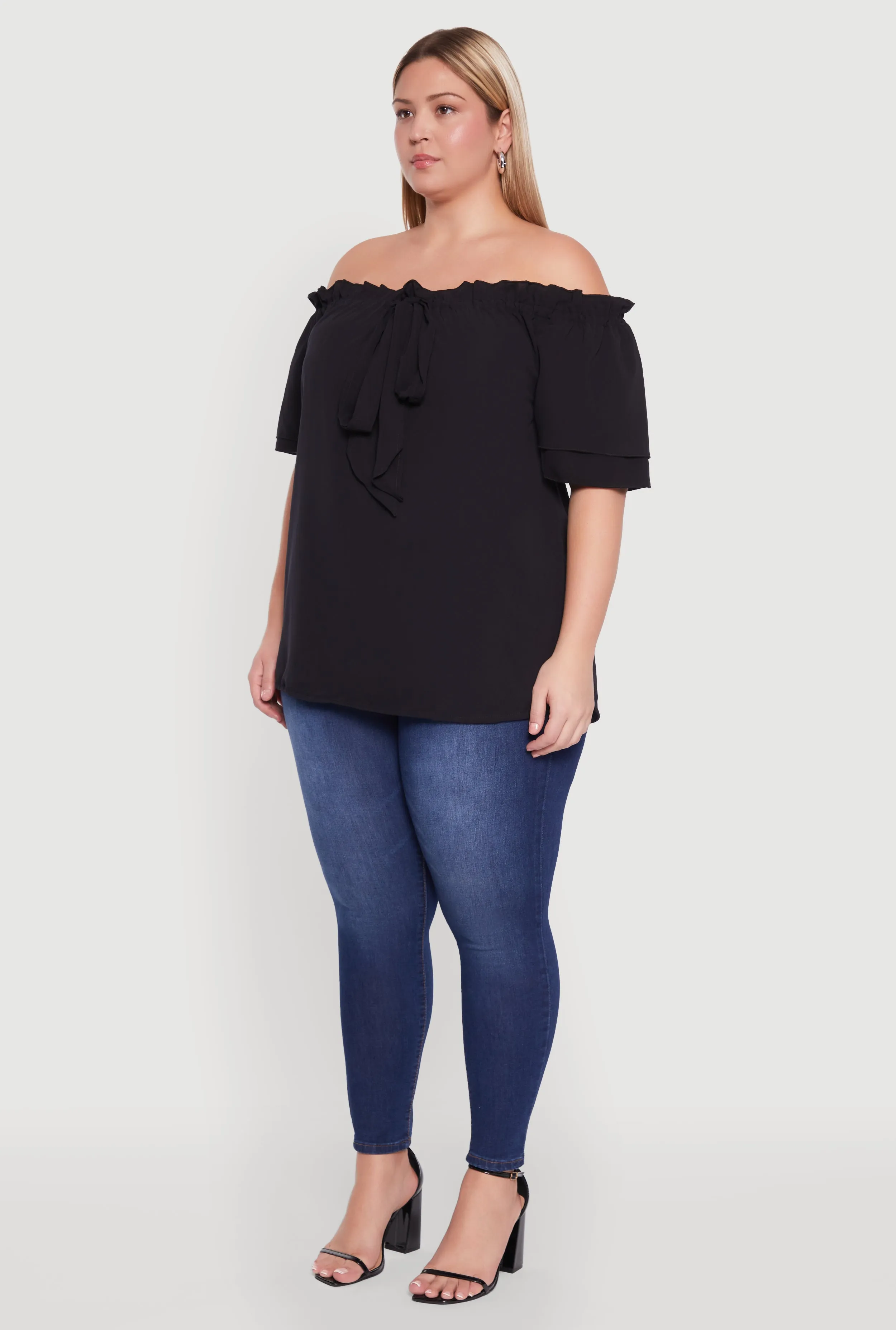 Plus Size Stylish Off the Shoulder Tiered Sleeve Blouse sold by Rainbow product image thumbnail 5
