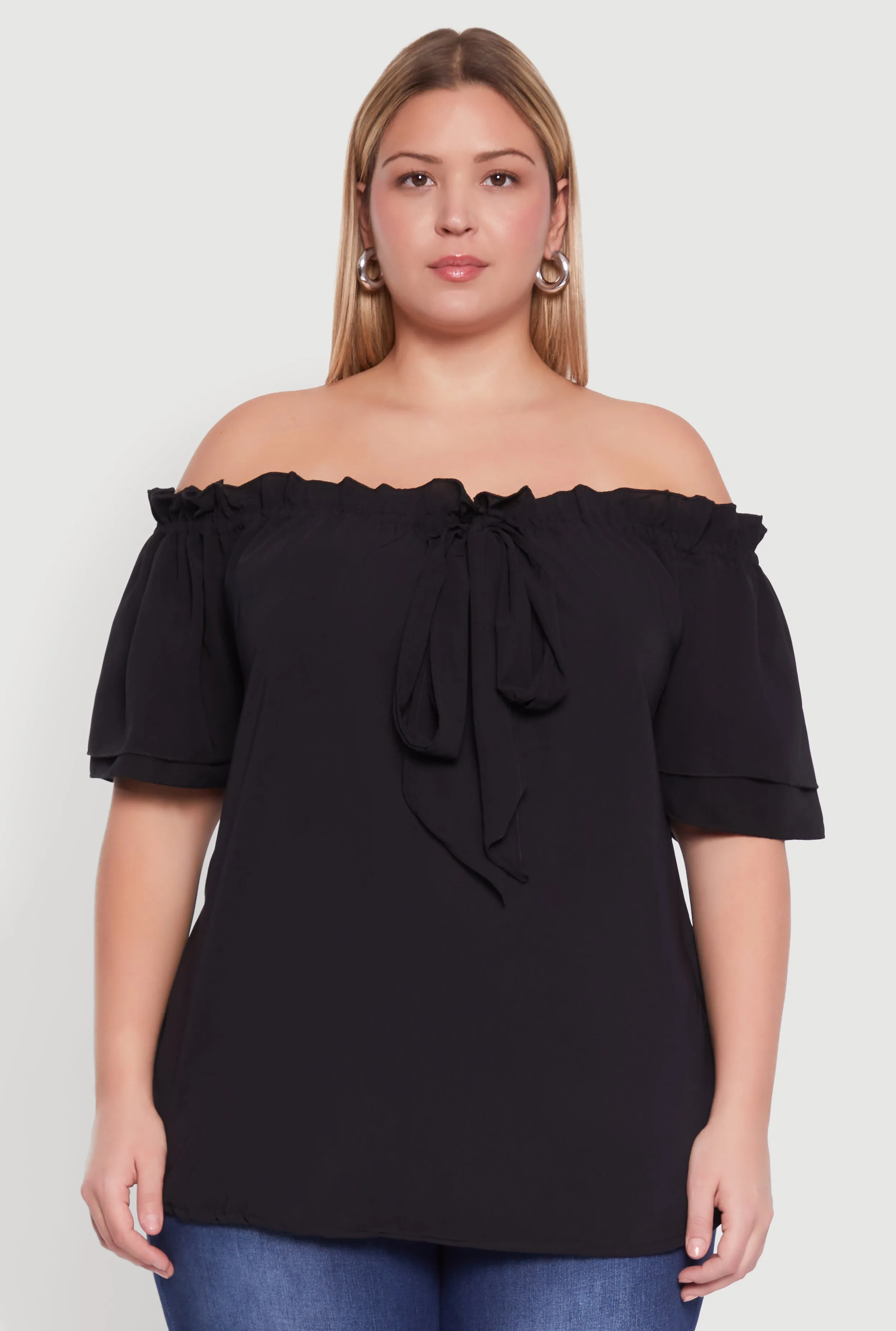 Plus Size Stylish Off the Shoulder Tiered Sleeve Blouse sold by Rainbow product image thumbnail 2