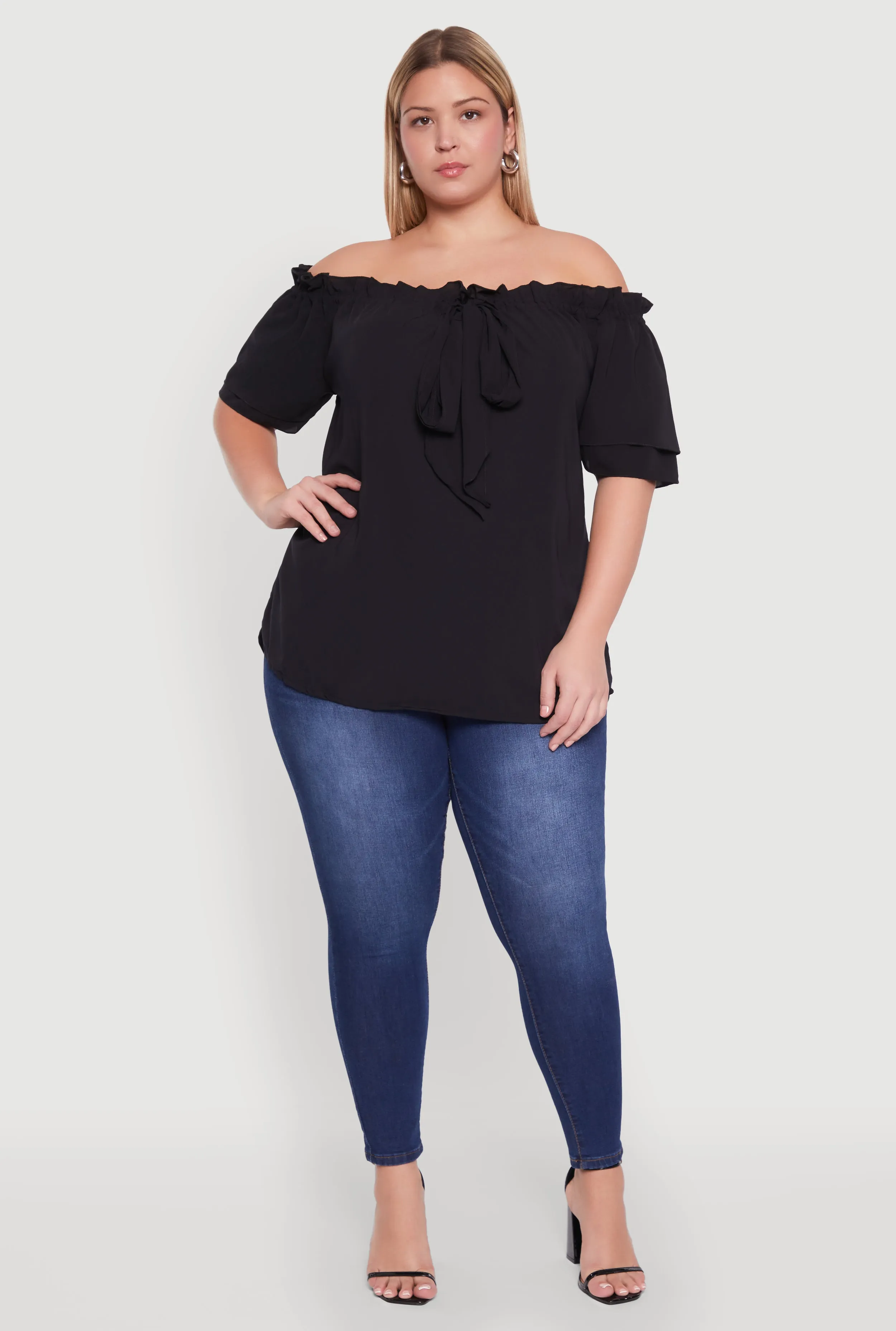 Plus Size Stylish Off the Shoulder Tiered Sleeve Blouse sold by Rainbow