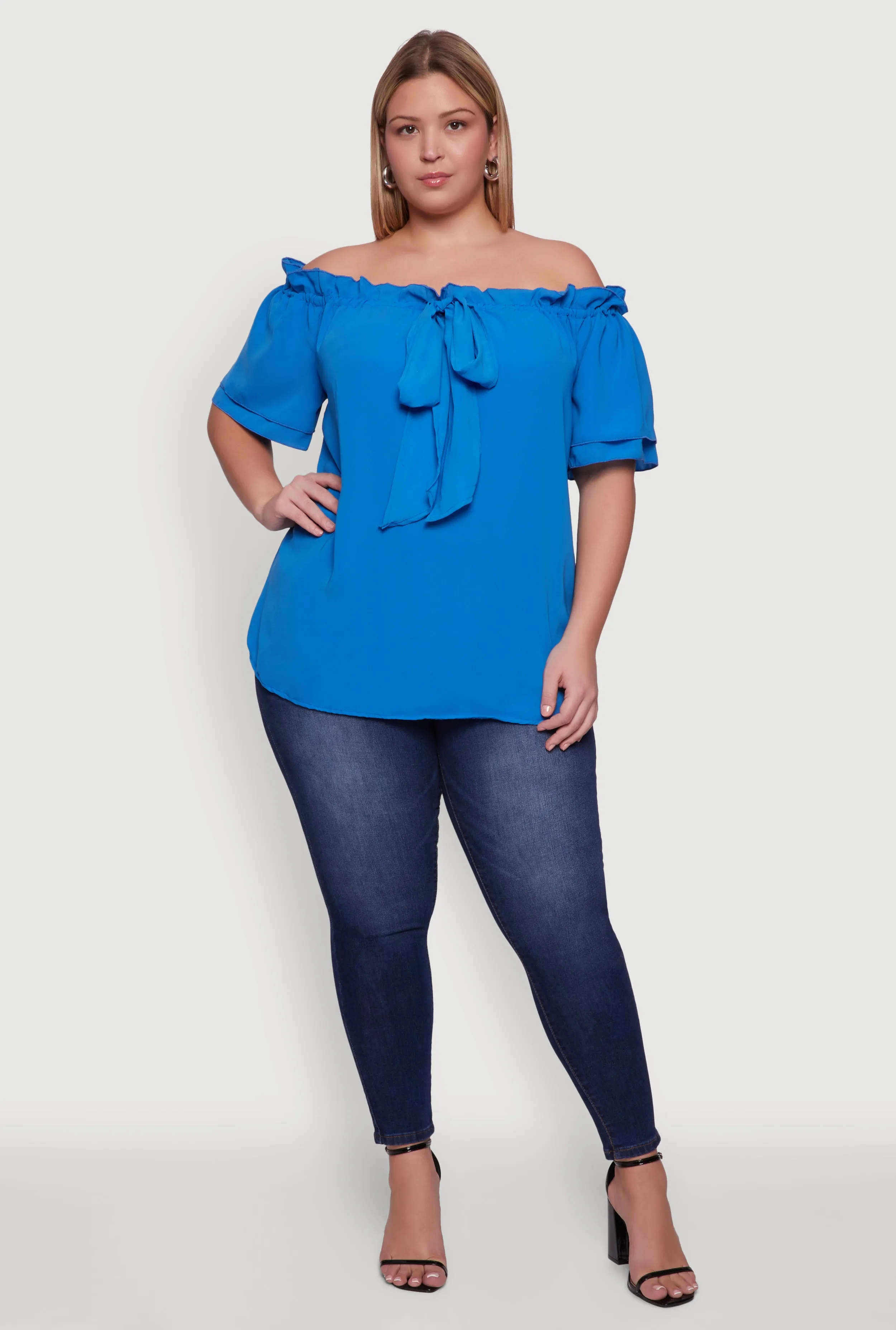 Plus Size Stylish Off the Shoulder Tiered Sleeve Blouse sold by Rainbow product image thumbnail 3