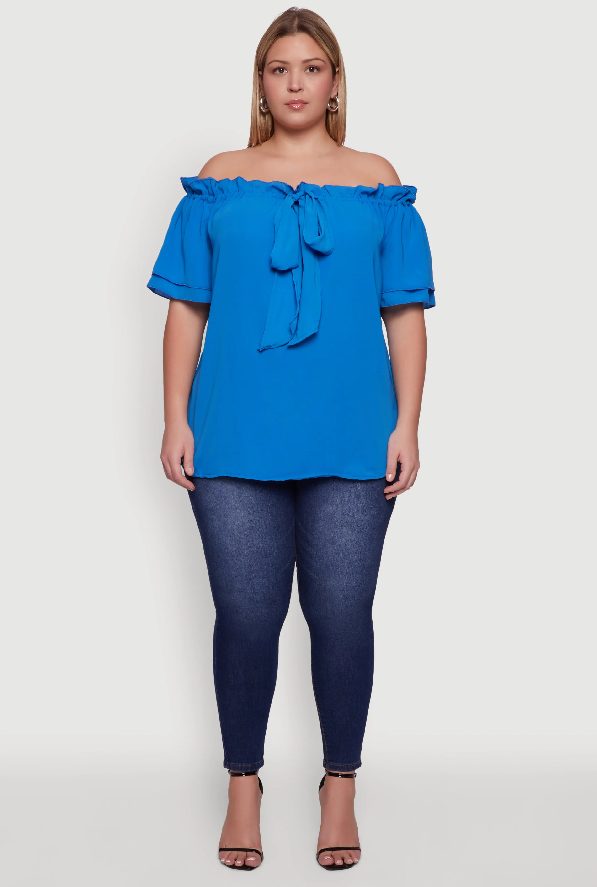 Plus Size Stylish Off the Shoulder Tiered Sleeve Blouse sold by Rainbow
