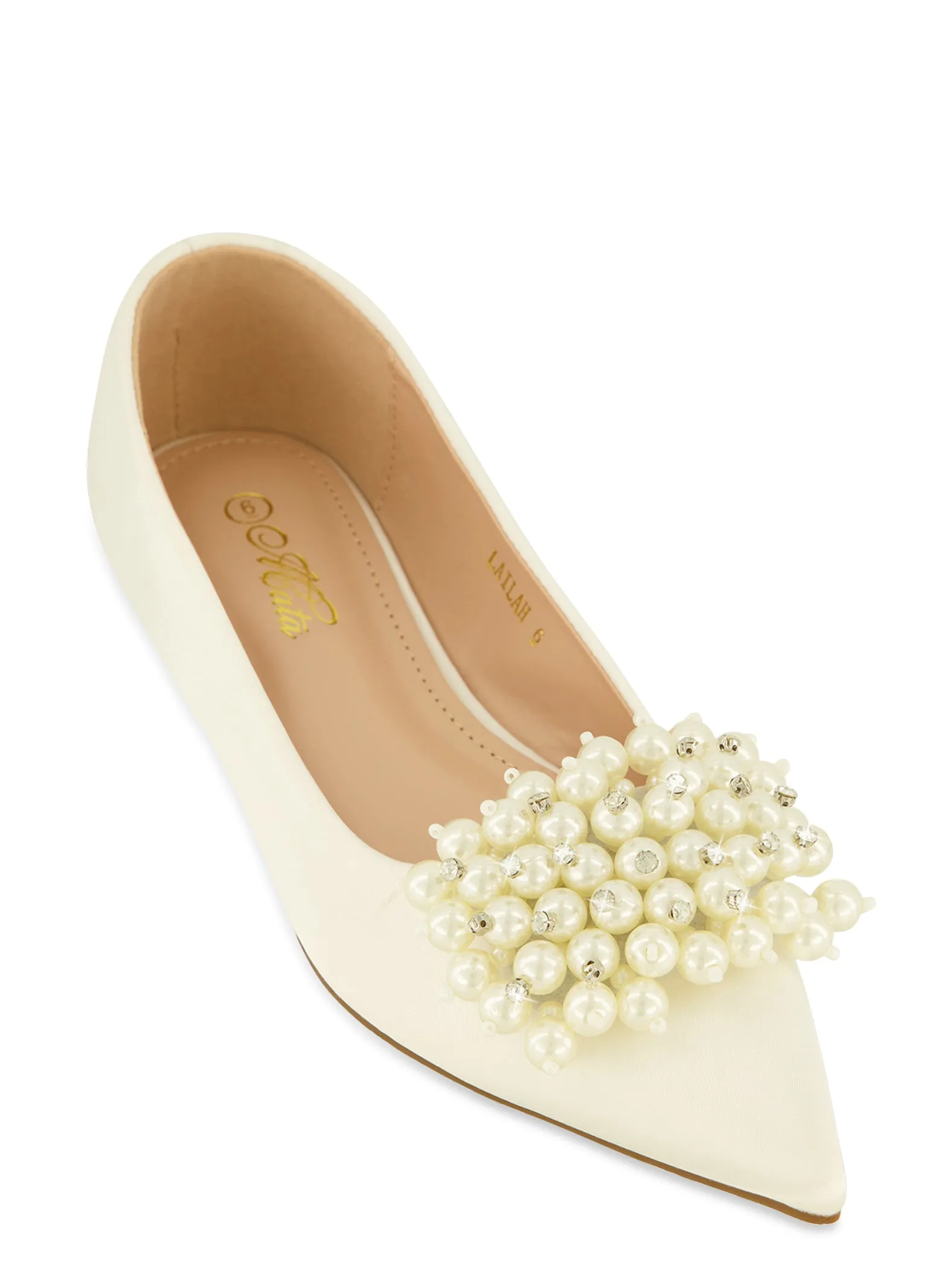 Faux Pearl Rhinestone Pointed Toe Flats sold by Rainbow