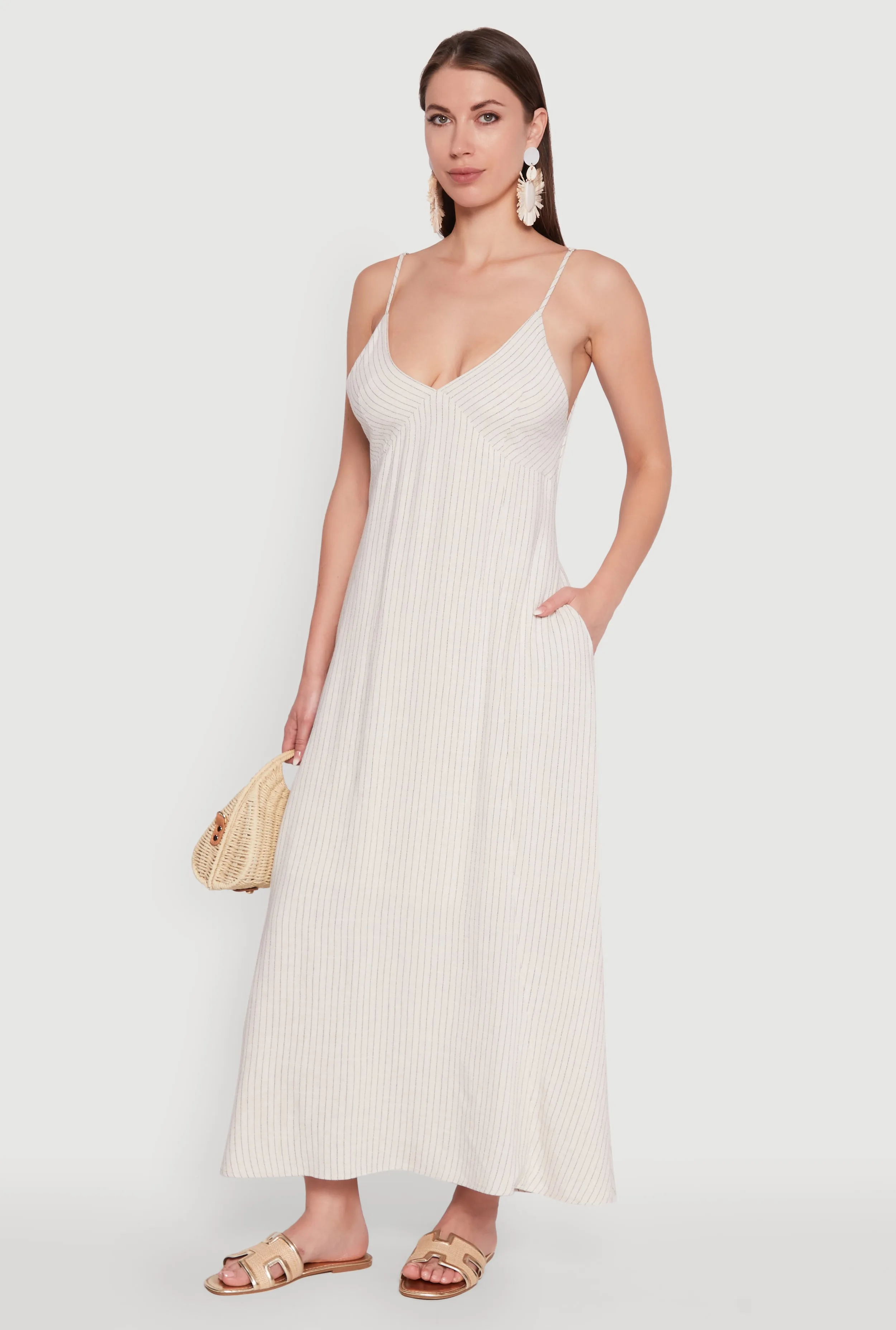 Striped Linen Slip Dress with Pockets sold by Rainbow