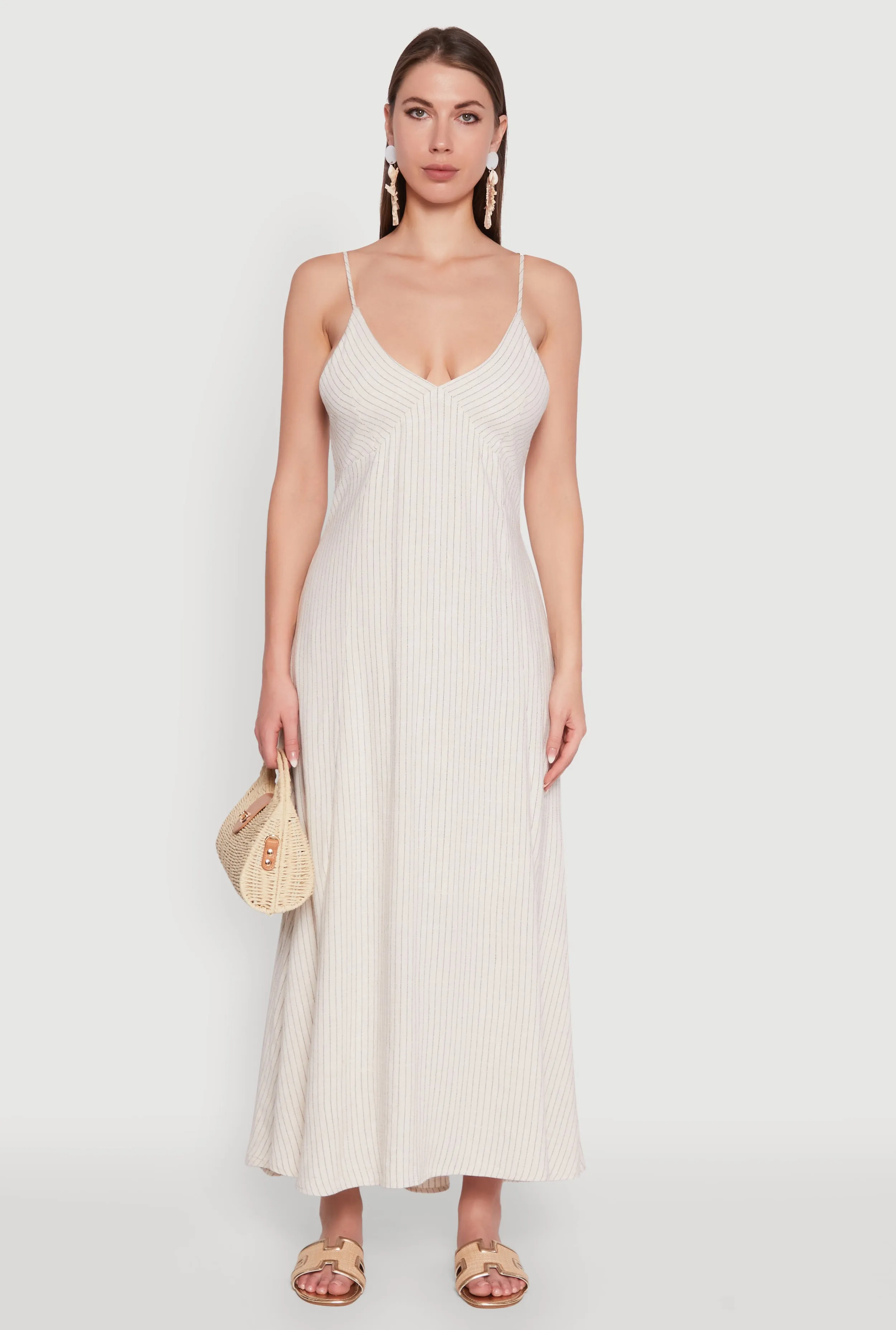 Striped Linen Slip Dress with Pockets sold by Rainbow product image thumbnail 2