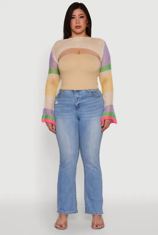 Plus Size Stylish Crochet Bell Sleeve Bolero Top sold by Rainbow