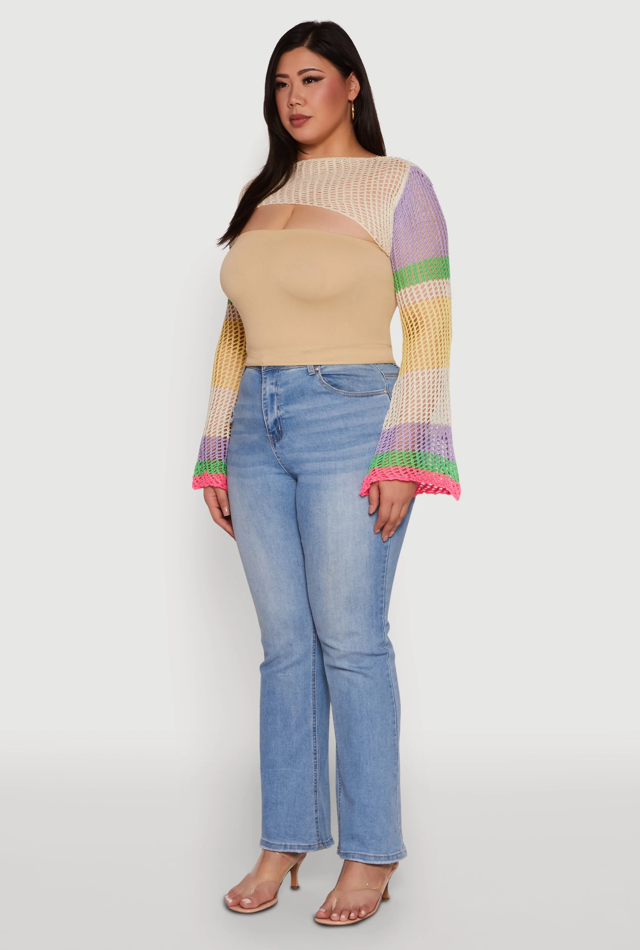 Plus Size Stylish Crochet Bell Sleeve Bolero Top sold by Rainbow product image thumbnail 5