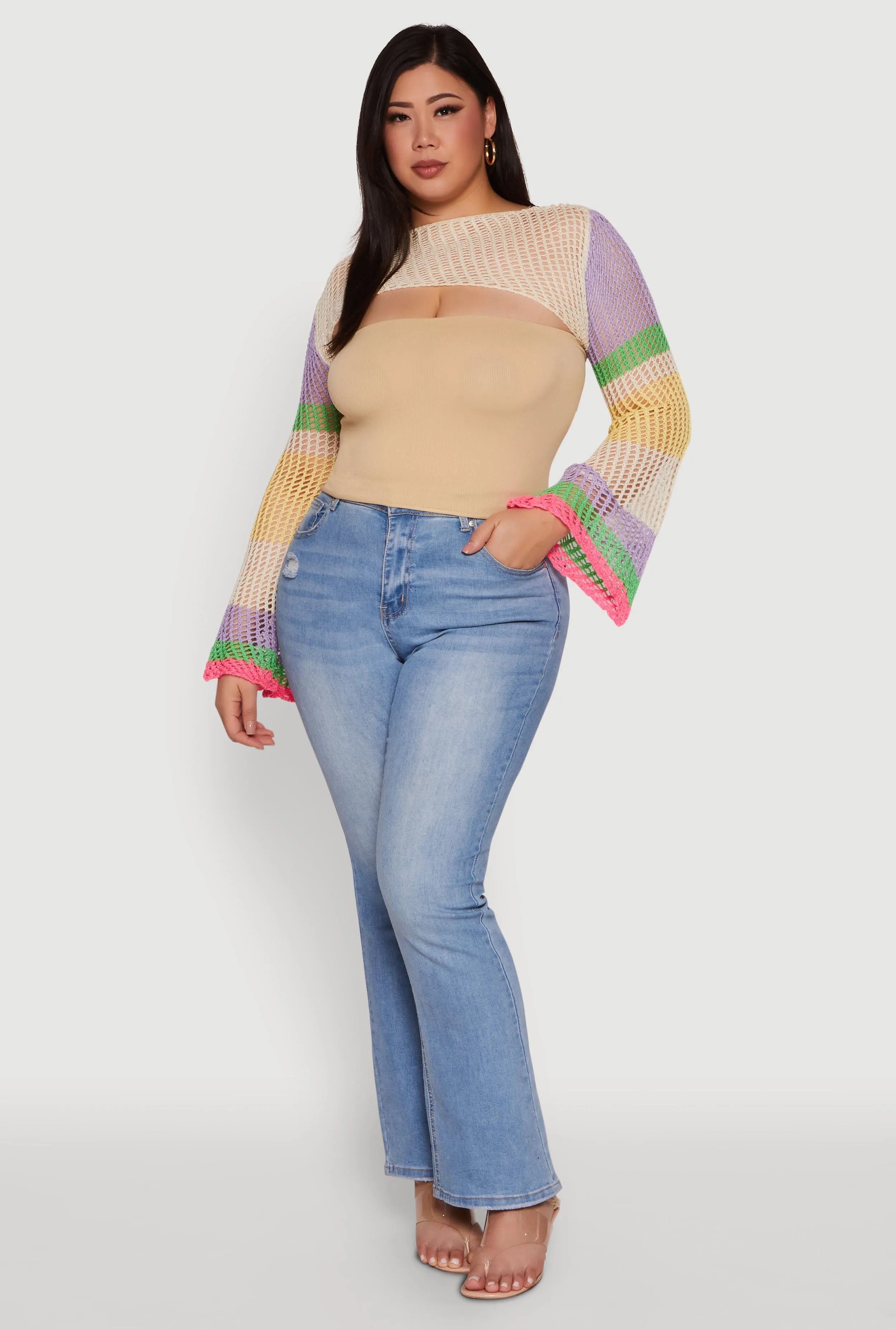 Plus Size Stylish Crochet Bell Sleeve Bolero Top sold by Rainbow product image thumbnail 3
