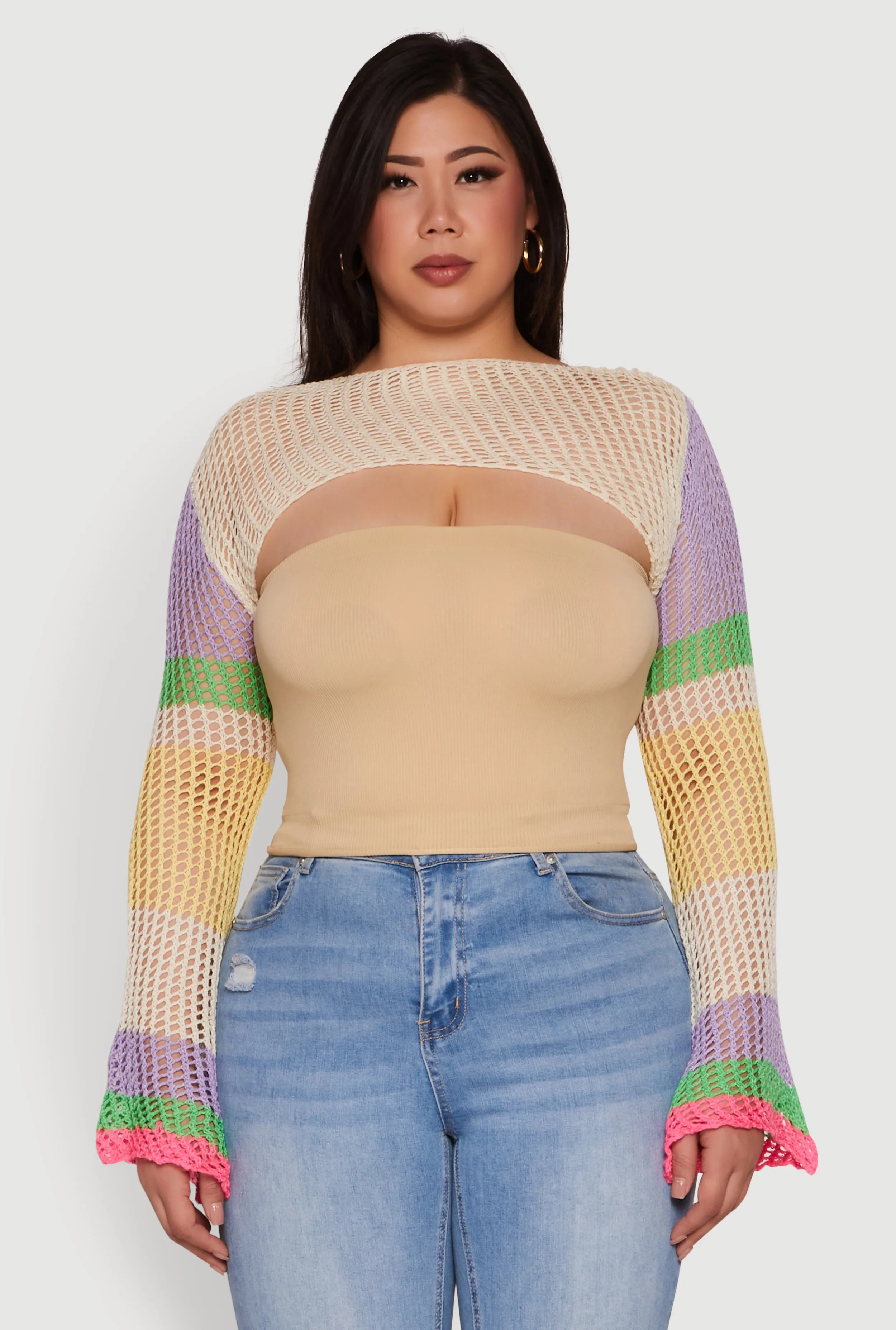 Plus Size Stylish Crochet Bell Sleeve Bolero Top sold by Rainbow product image thumbnail 2